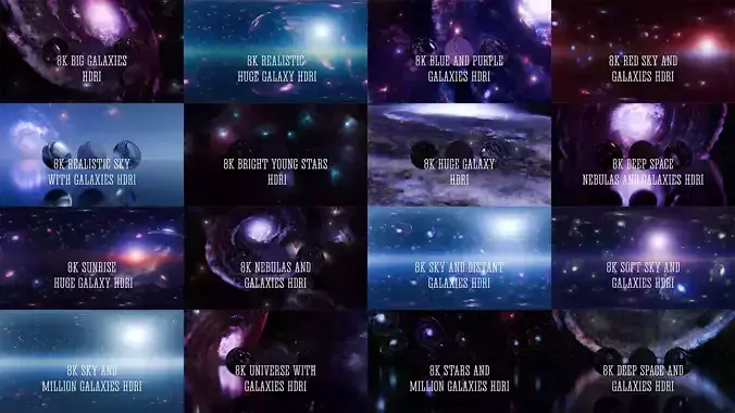 Pack 16 Galactic and starry HDRIs Low-poly 3D model