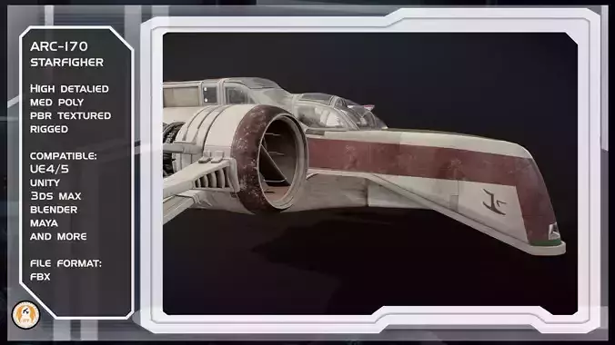 Star wars ARC-170 Starfighter rigged Med poly mesh Low-poly 3D model