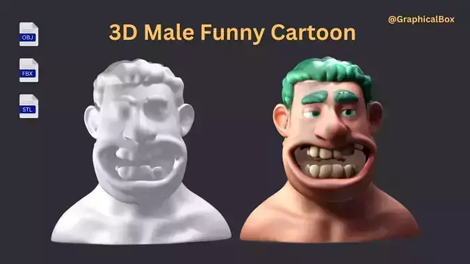 3d Male Funny Cartoon Head Bust