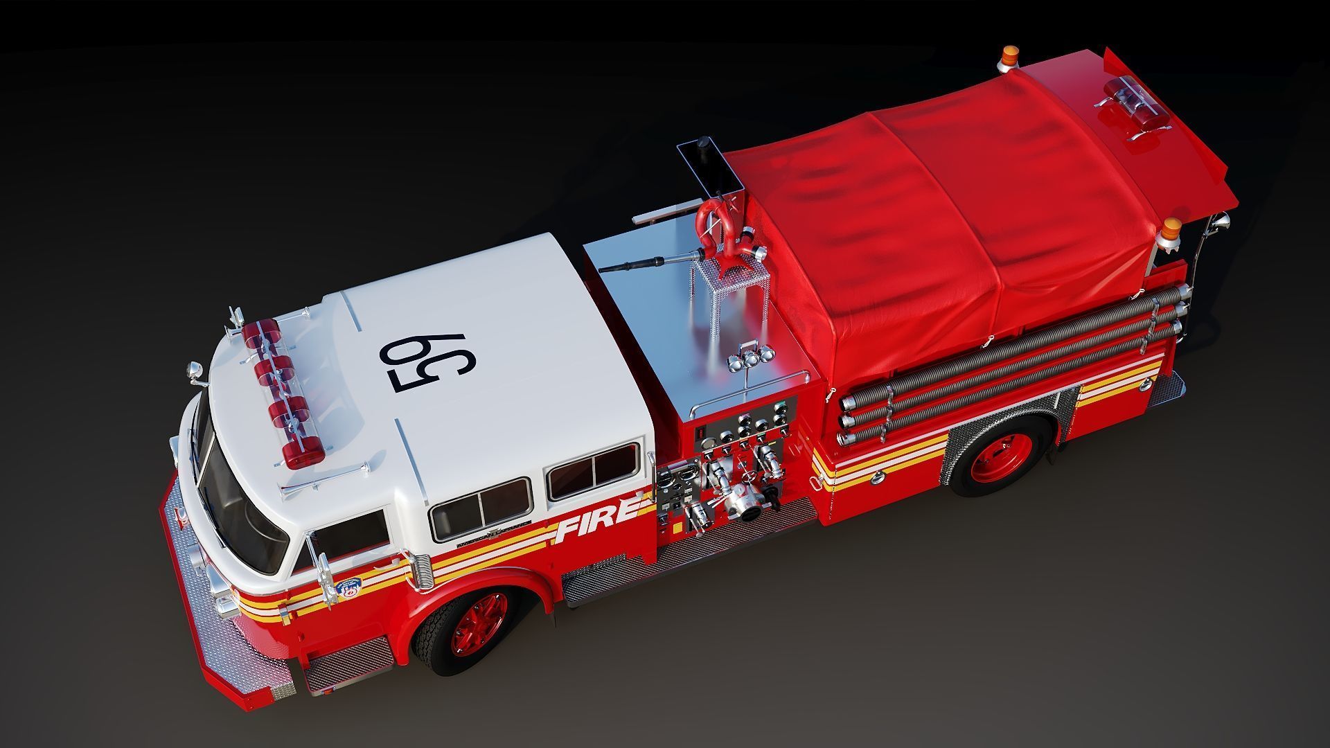 Fire truck American La France 1000 Engine FDNY Low-poly 3D model_17