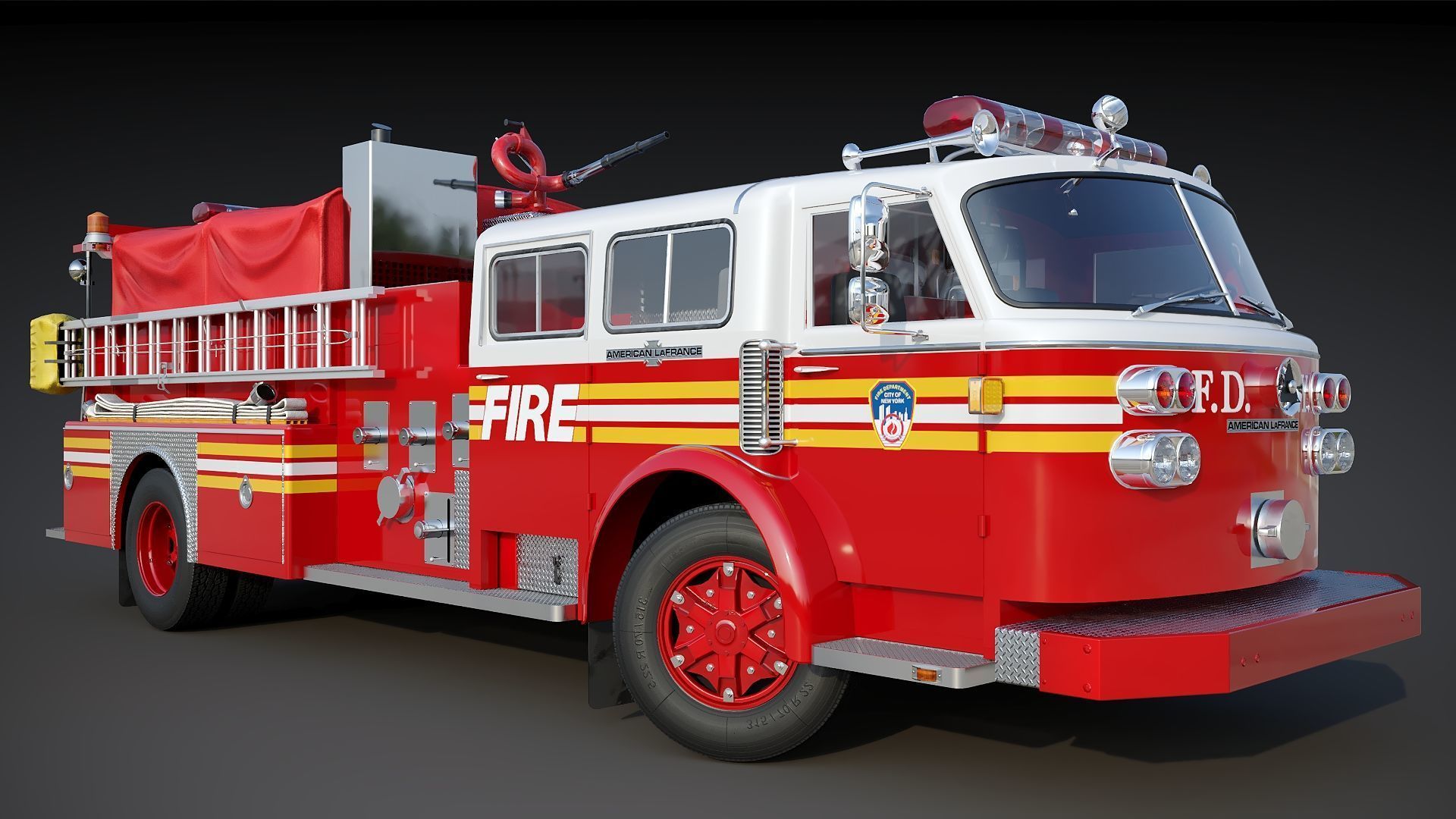 Fire truck American La France 1000 Engine FDNY Low-poly 3D model_14