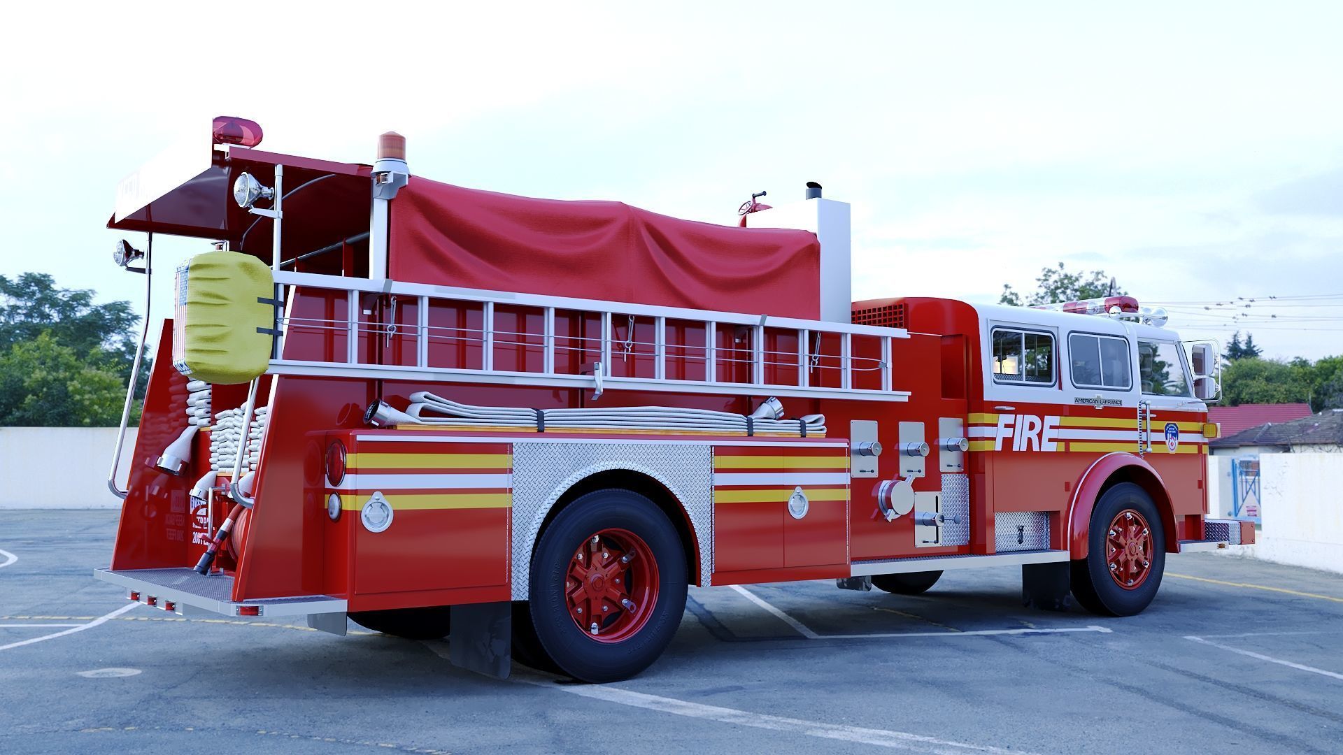 Fire truck American La France 1000 Engine FDNY Low-poly 3D model_45
