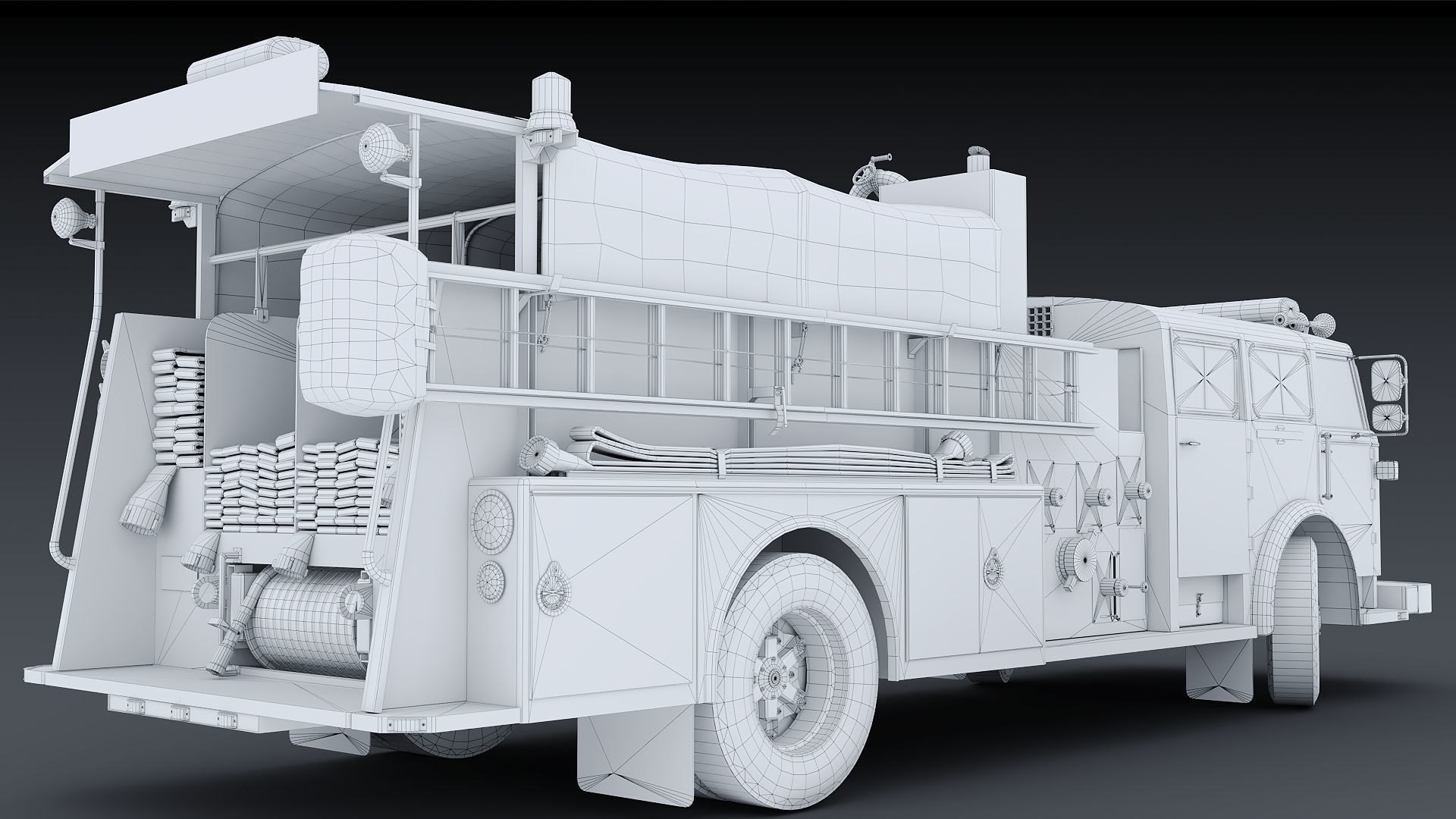 Fire truck American La France 1000 Engine FDNY Low-poly 3D model_33