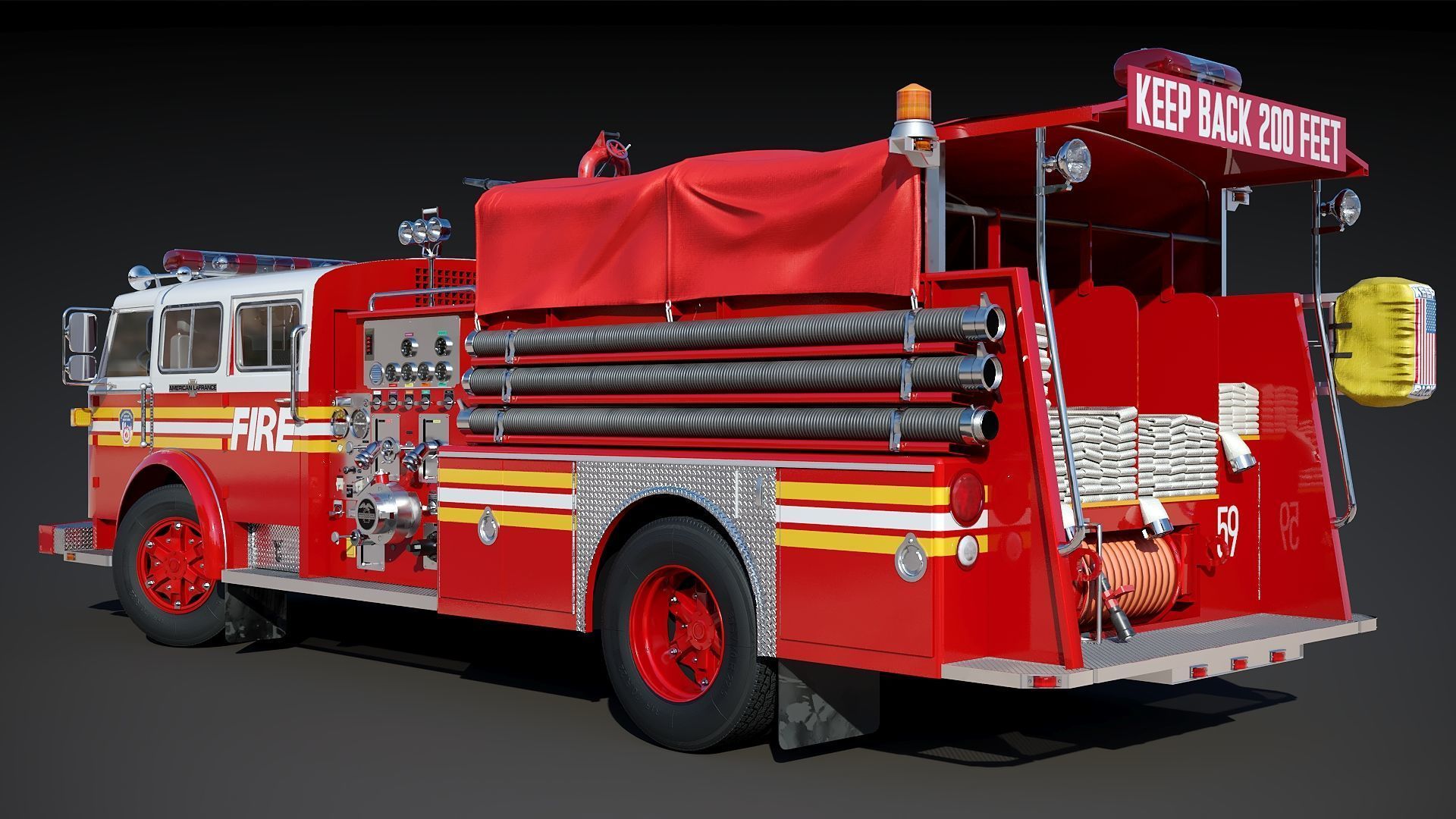Fire truck American La France 1000 Engine FDNY Low-poly 3D model_10