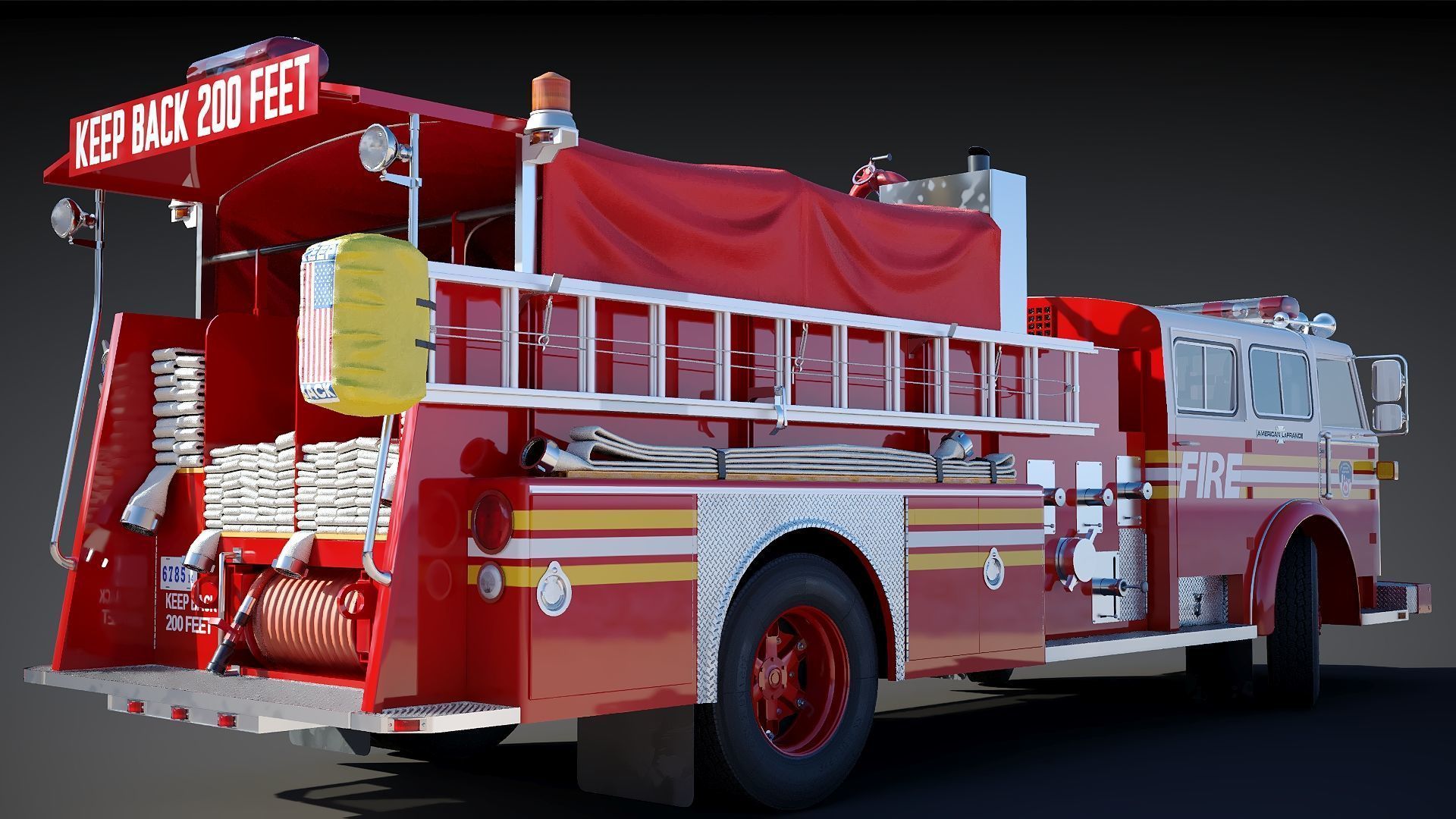 Fire truck American La France 1000 Engine FDNY Low-poly 3D model_12