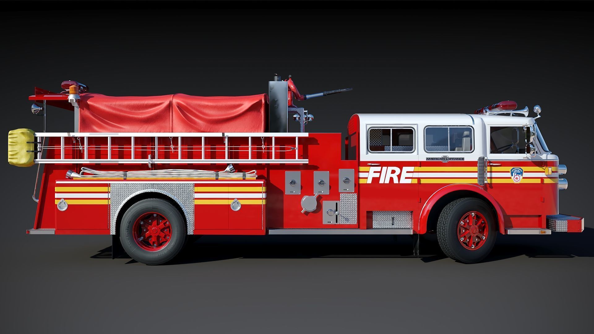 Fire truck American La France 1000 Engine FDNY Low-poly 3D model_13