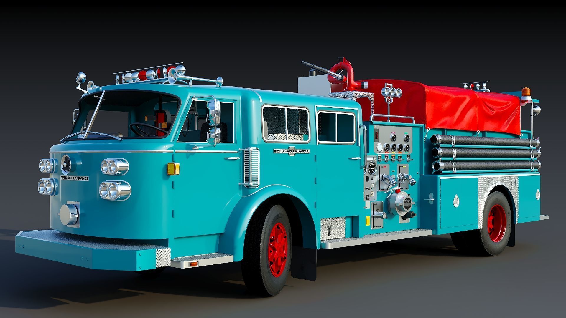 Fire truck American La France 1000 Engine FDNY Low-poly 3D model_42