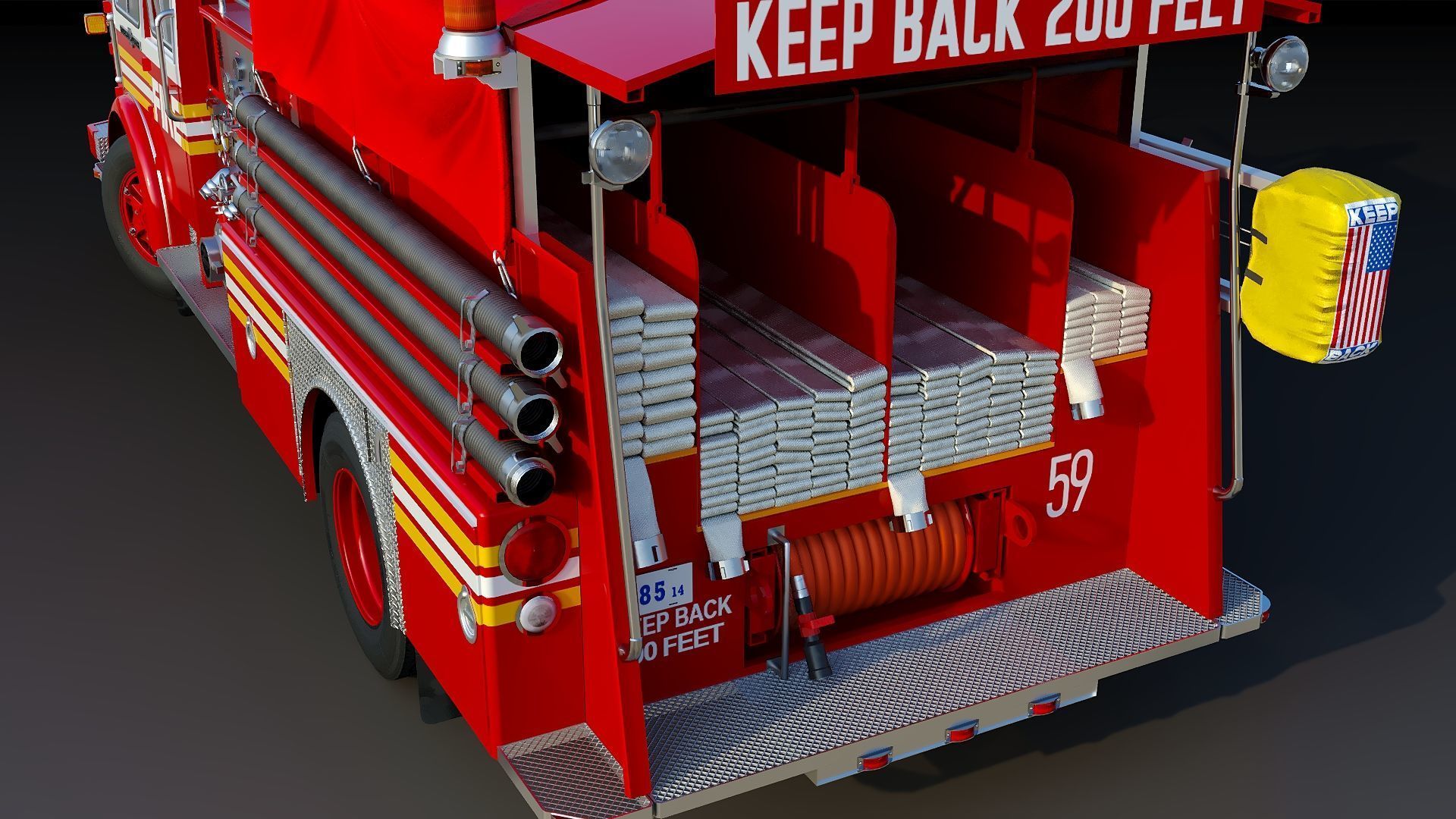 Fire truck American La France 1000 Engine FDNY Low-poly 3D model_28
