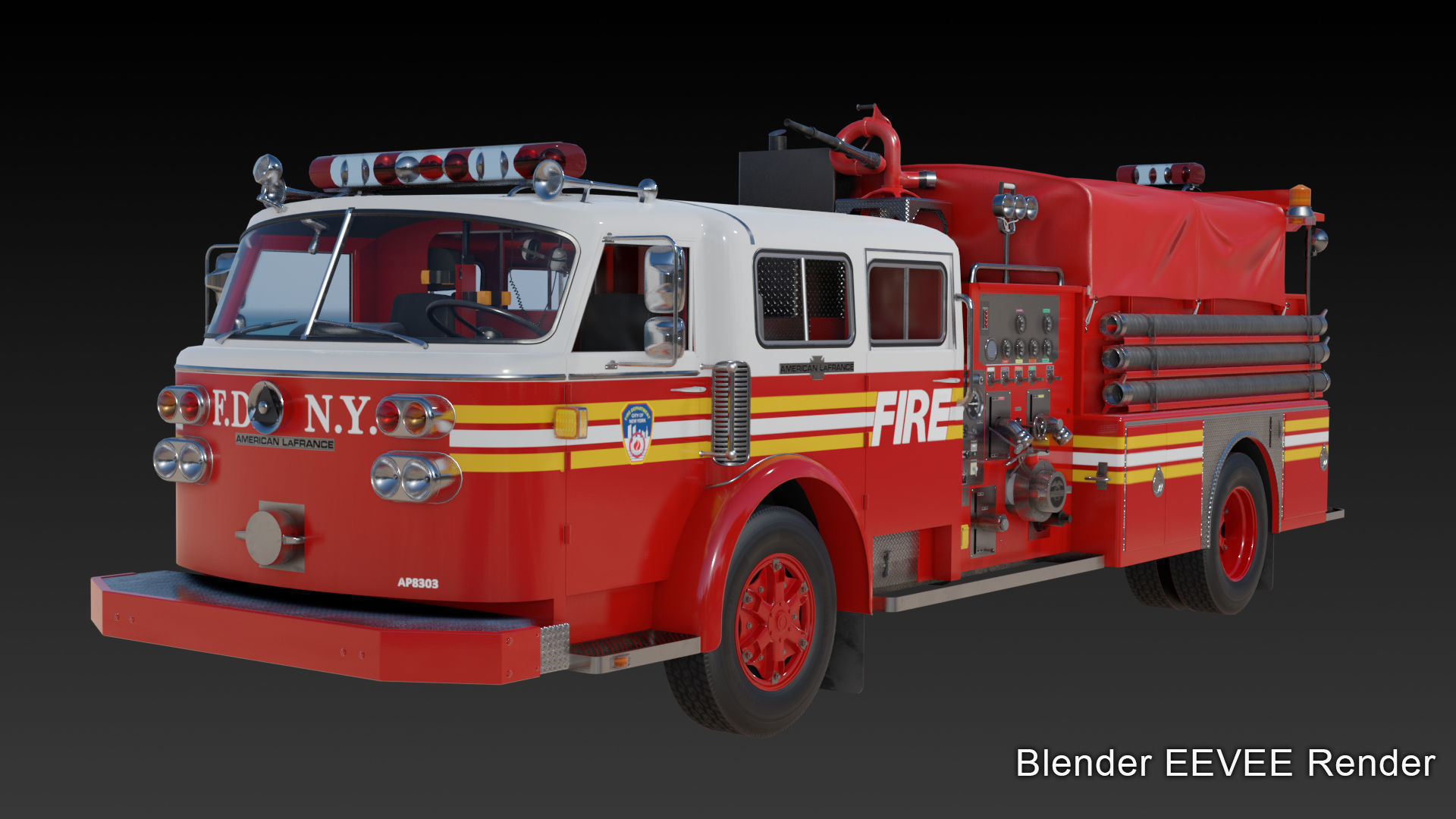 Fire truck American La France 1000 Engine FDNY Low-poly 3D model_5