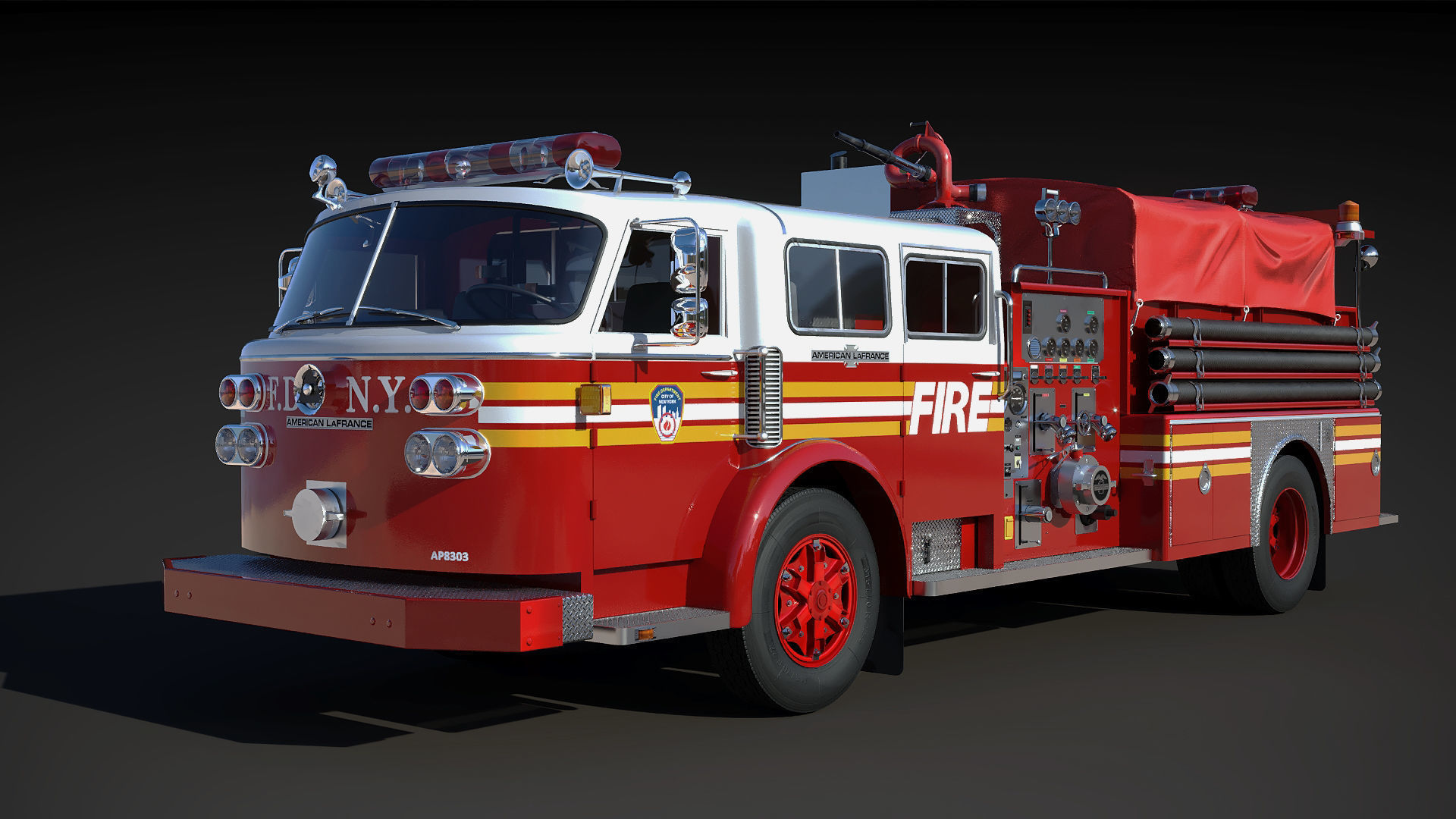 Fire truck American La France 1000 Engine FDNY Low-poly 3D model_2