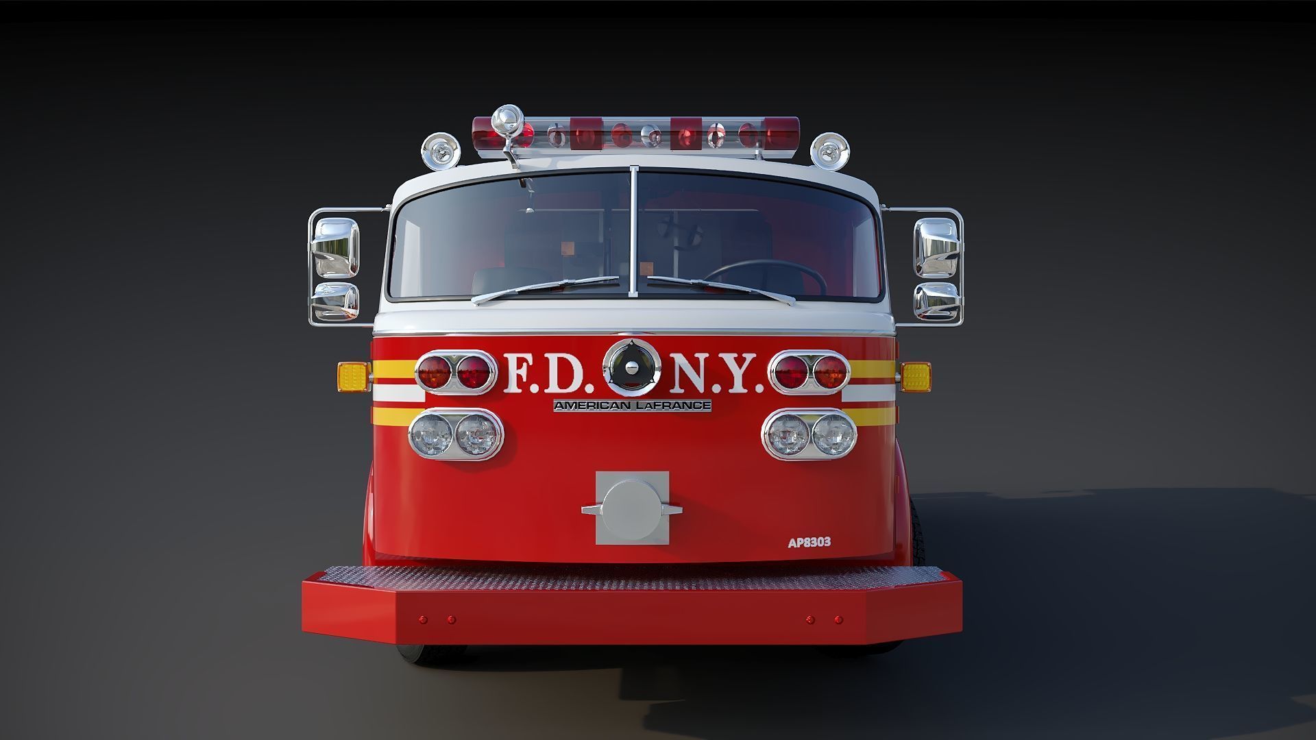 Fire truck American La France 1000 Engine FDNY Low-poly 3D model_15