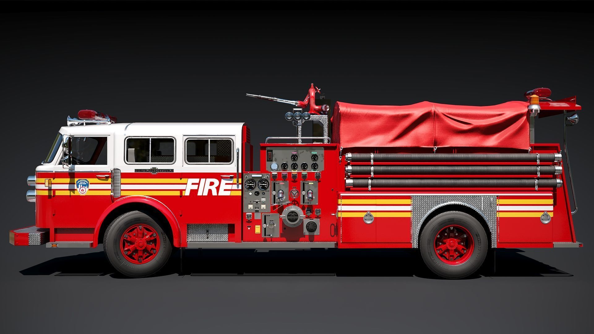 Fire truck American La France 1000 Engine FDNY Low-poly 3D model_9