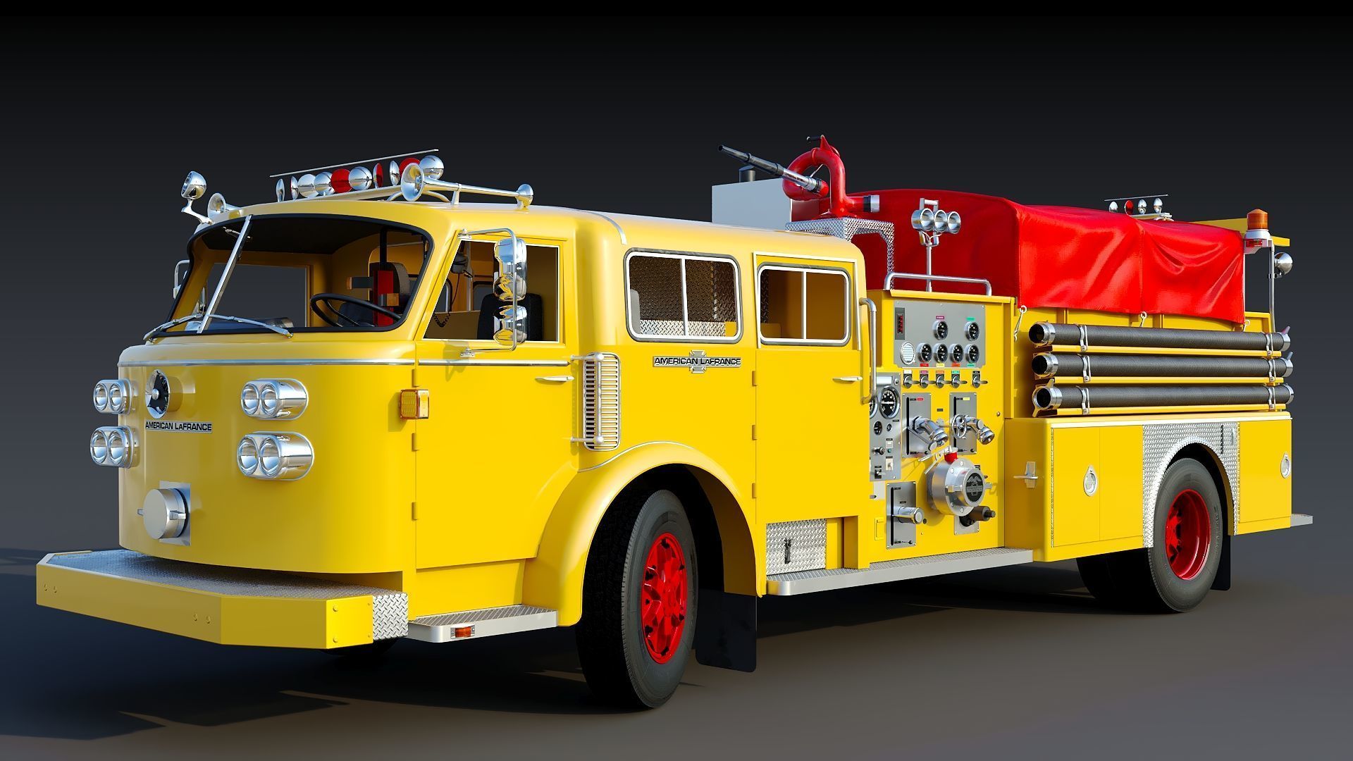 Fire truck American La France 1000 Engine FDNY Low-poly 3D model_43