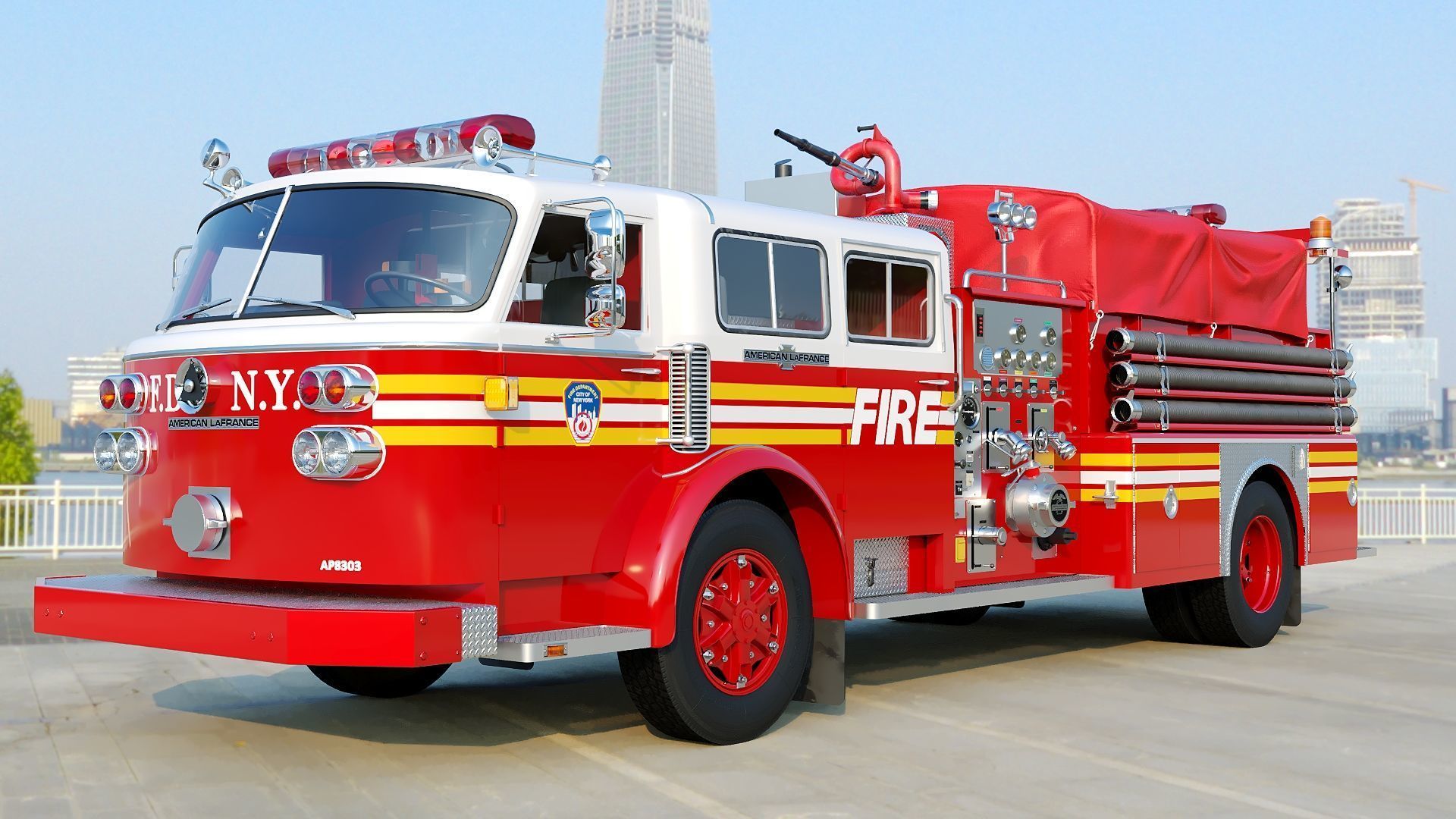 Fire truck American La France 1000 Engine FDNY Low-poly 3D model_44