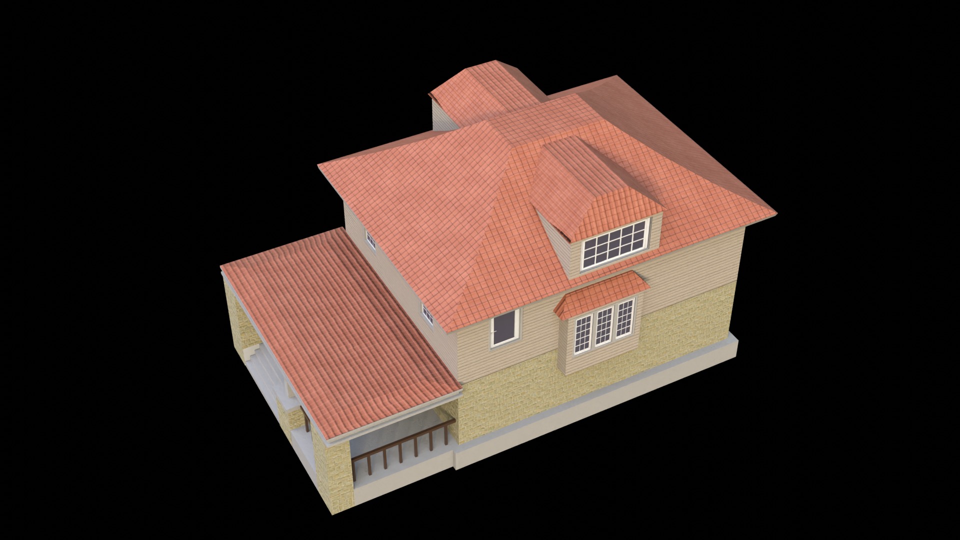Suburban Building 4 Low-poly 3D model_7
