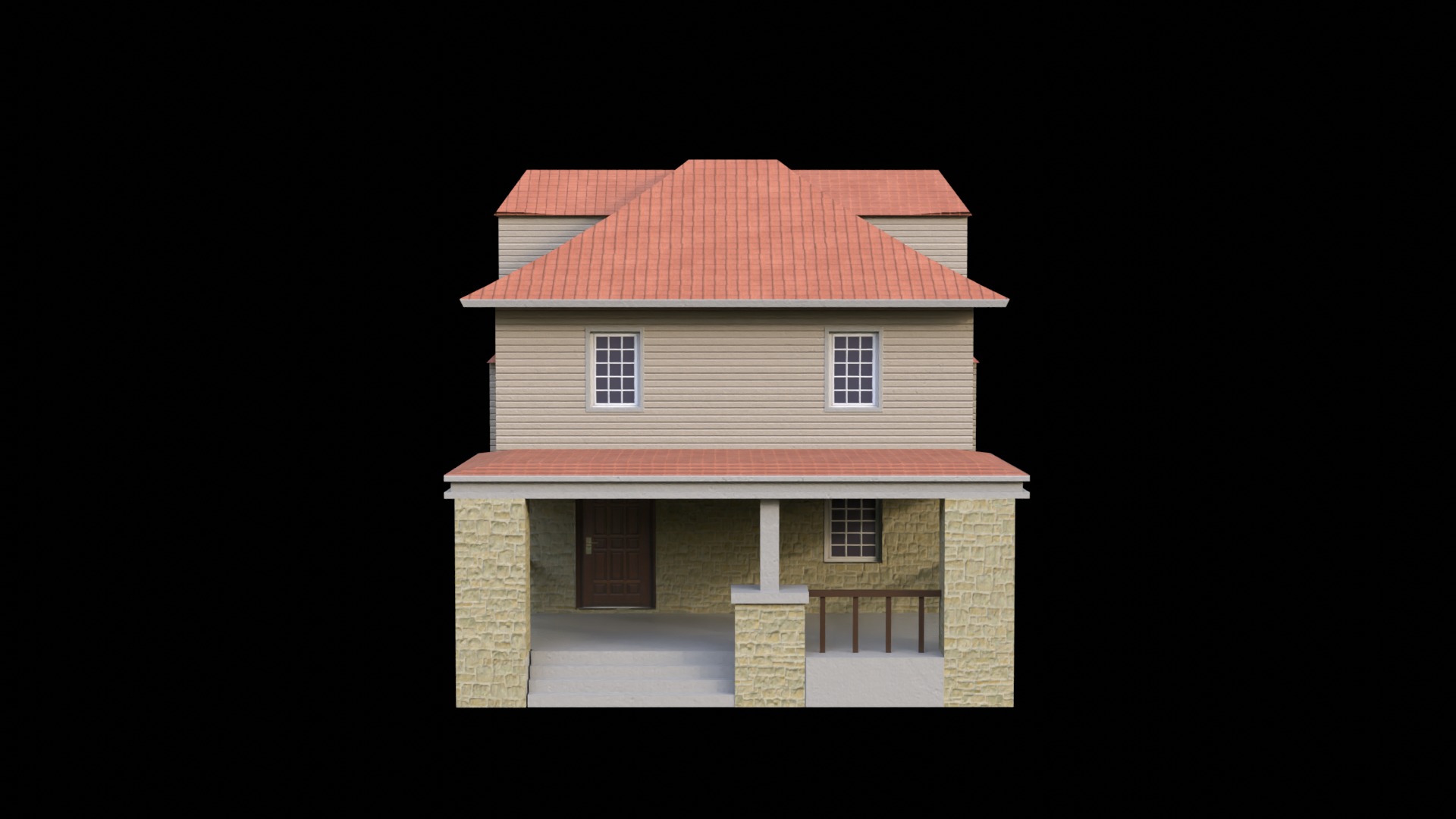 Suburban Building 4 Low-poly 3D model_3