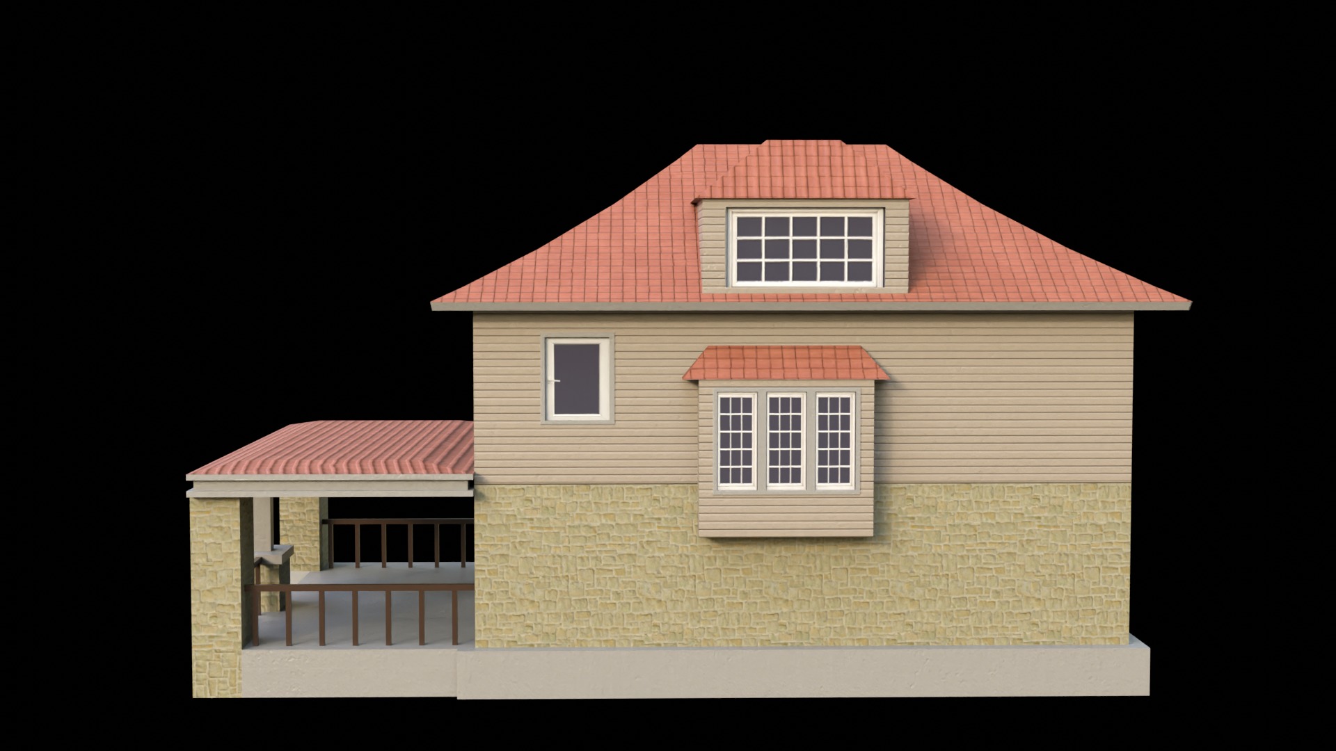 Suburban Building 4 Low-poly 3D model_4