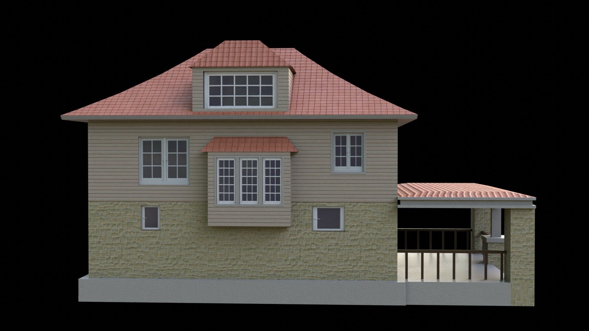 Suburban Building 4 Low-poly 3D model_2