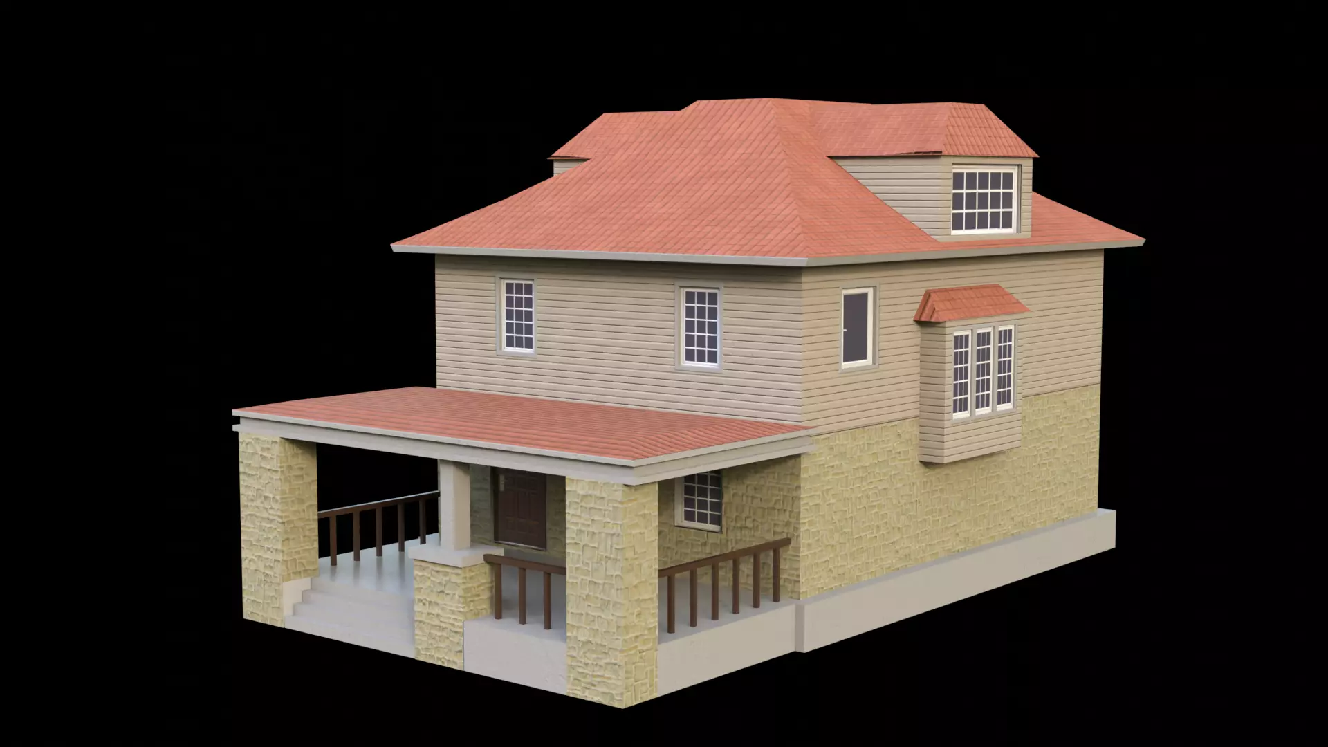 Suburban Building 4 Low-poly 3D model_0