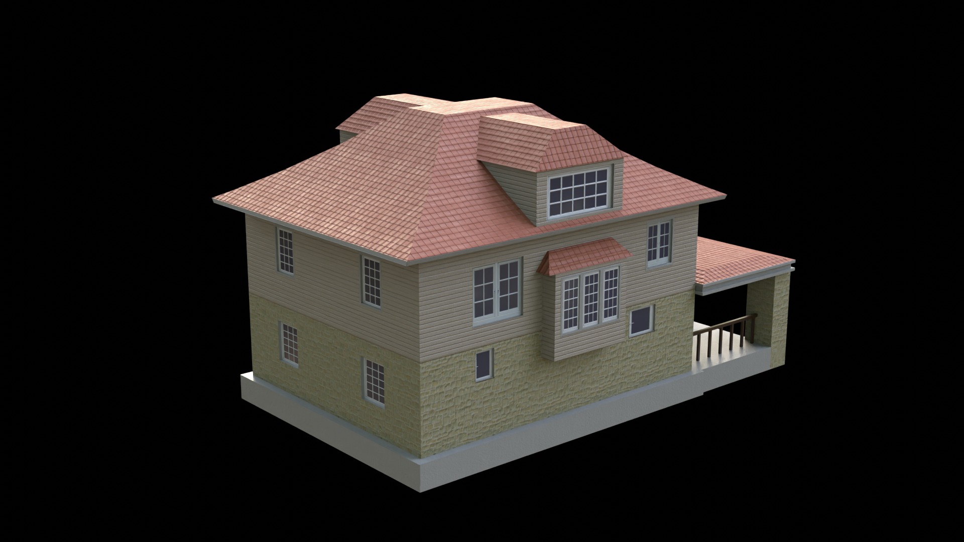Suburban Building 4 Low-poly 3D model_5