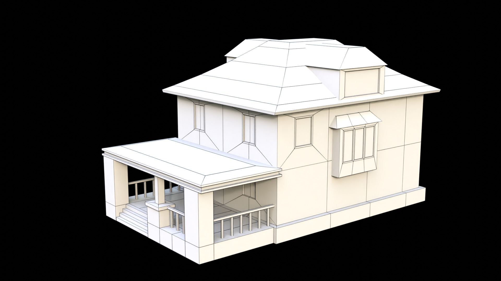 Suburban Building 4 Low-poly 3D model_9