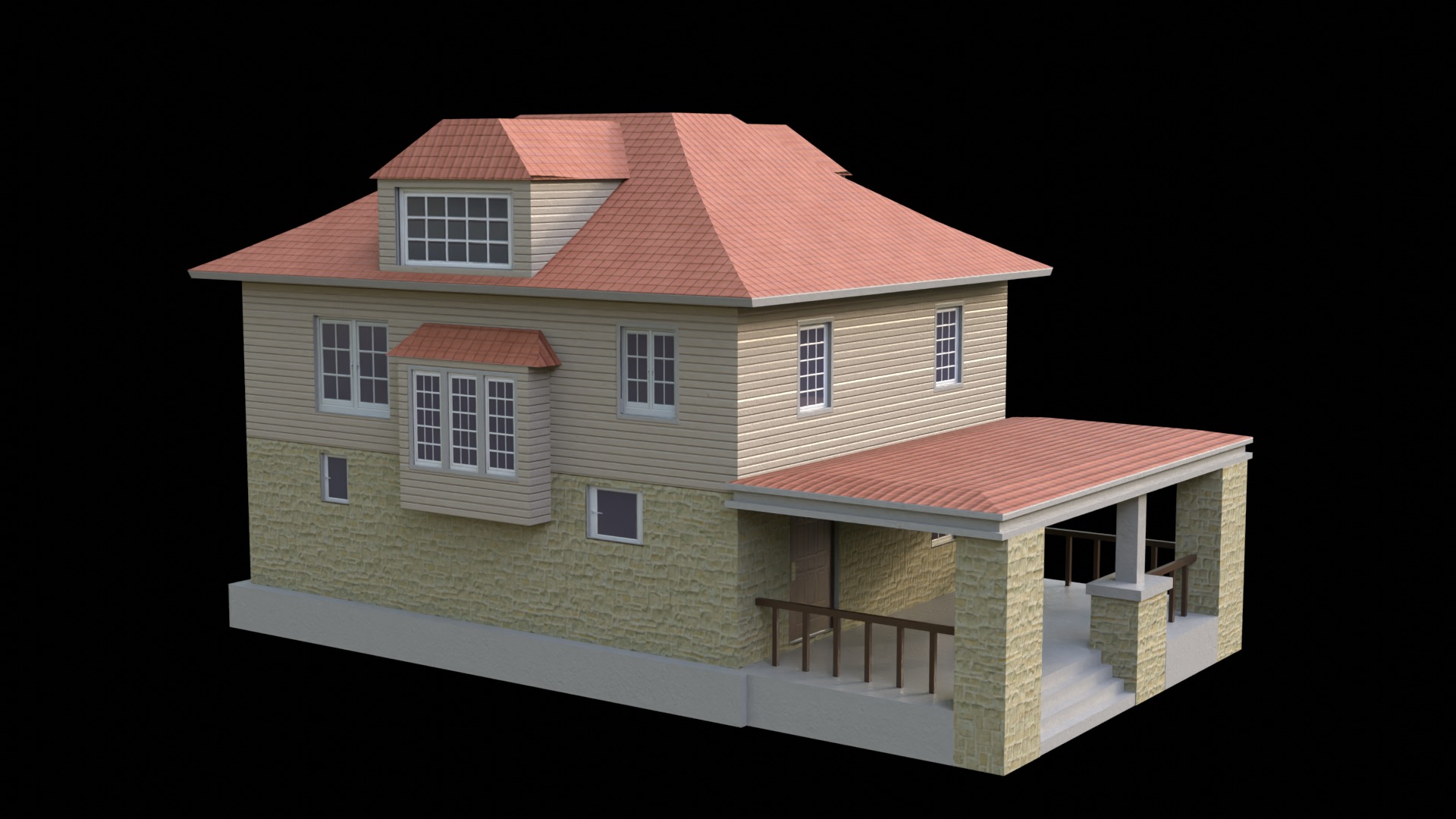 Suburban Building 4 Low-poly 3D model_6