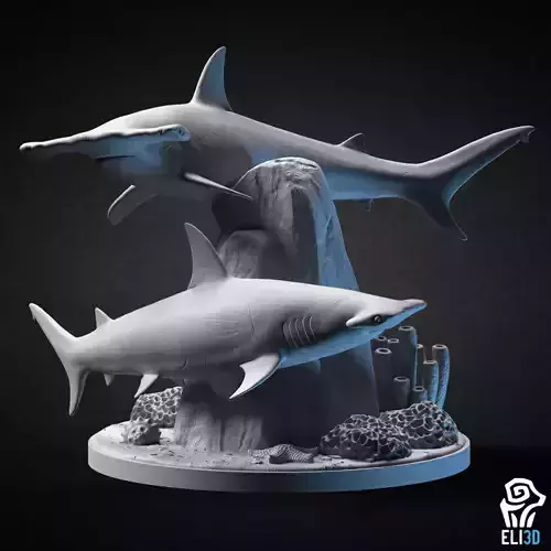Hammerhead Shark Diorama 3D print model