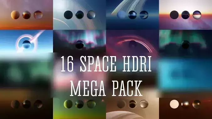 16 8K Aurora with Stars and Alien Planets And Rings Hdris Low-poly 3D model
