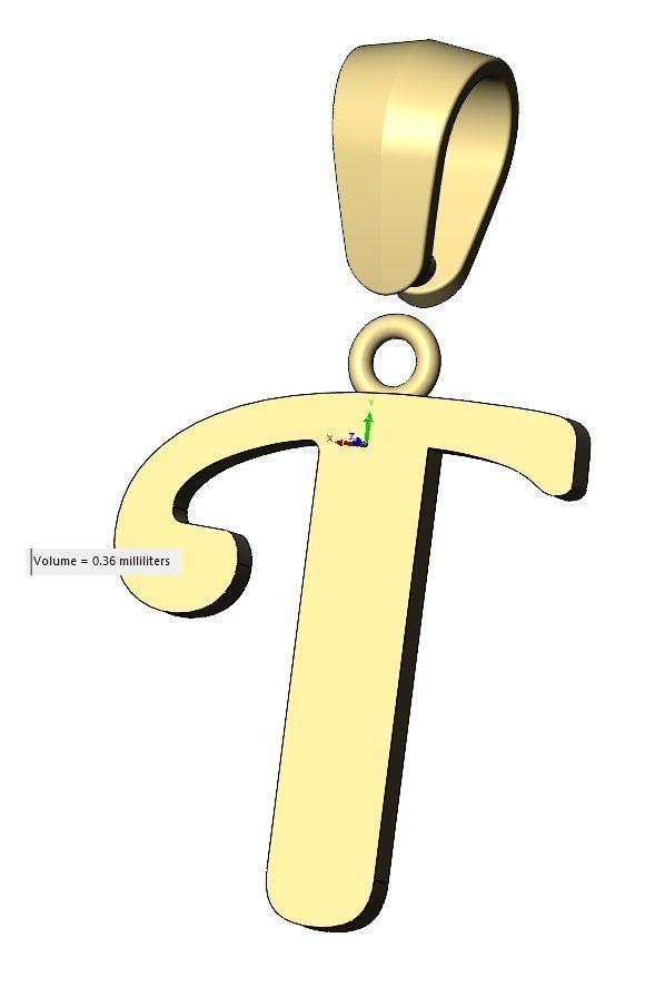 T letter initial berkshire swash font pendant charm bail 3D print model_13