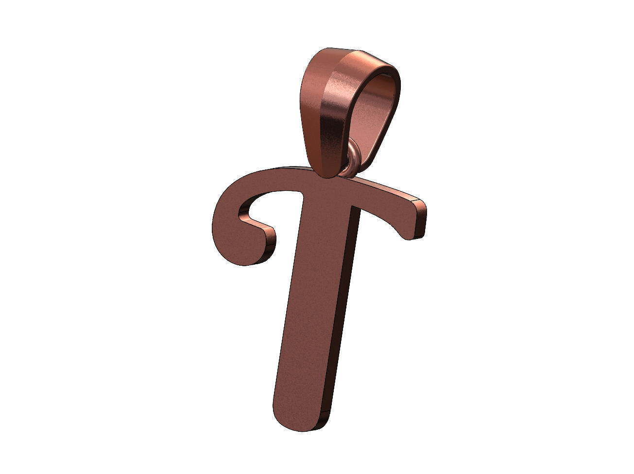 T letter initial berkshire swash font pendant charm bail 3D print model_12