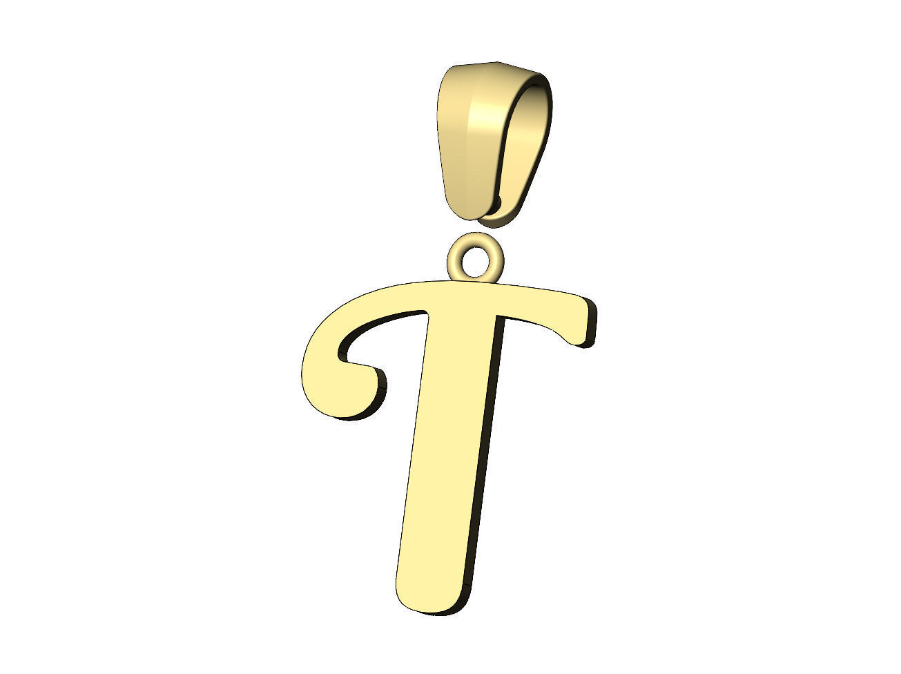 T letter initial berkshire swash font pendant charm bail 3D print model_5