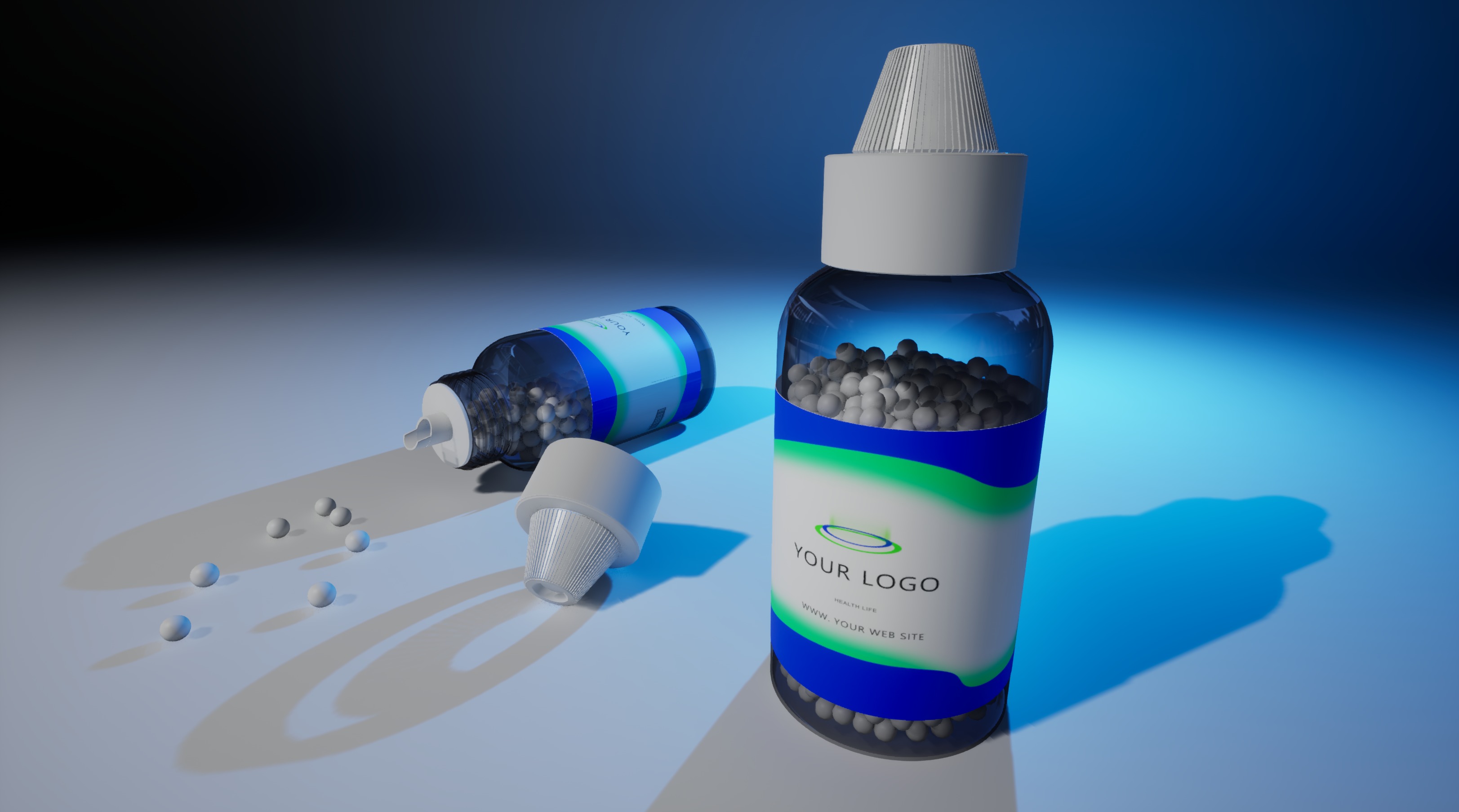 Bottles of homeopathics with pills Low-poly 3D model_1