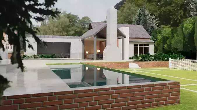 Low-Poly Contemporary Courtyard Low-poly 3D model