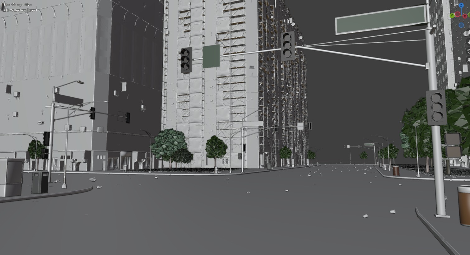 City street with realistic intersections and buildings 3D model_13