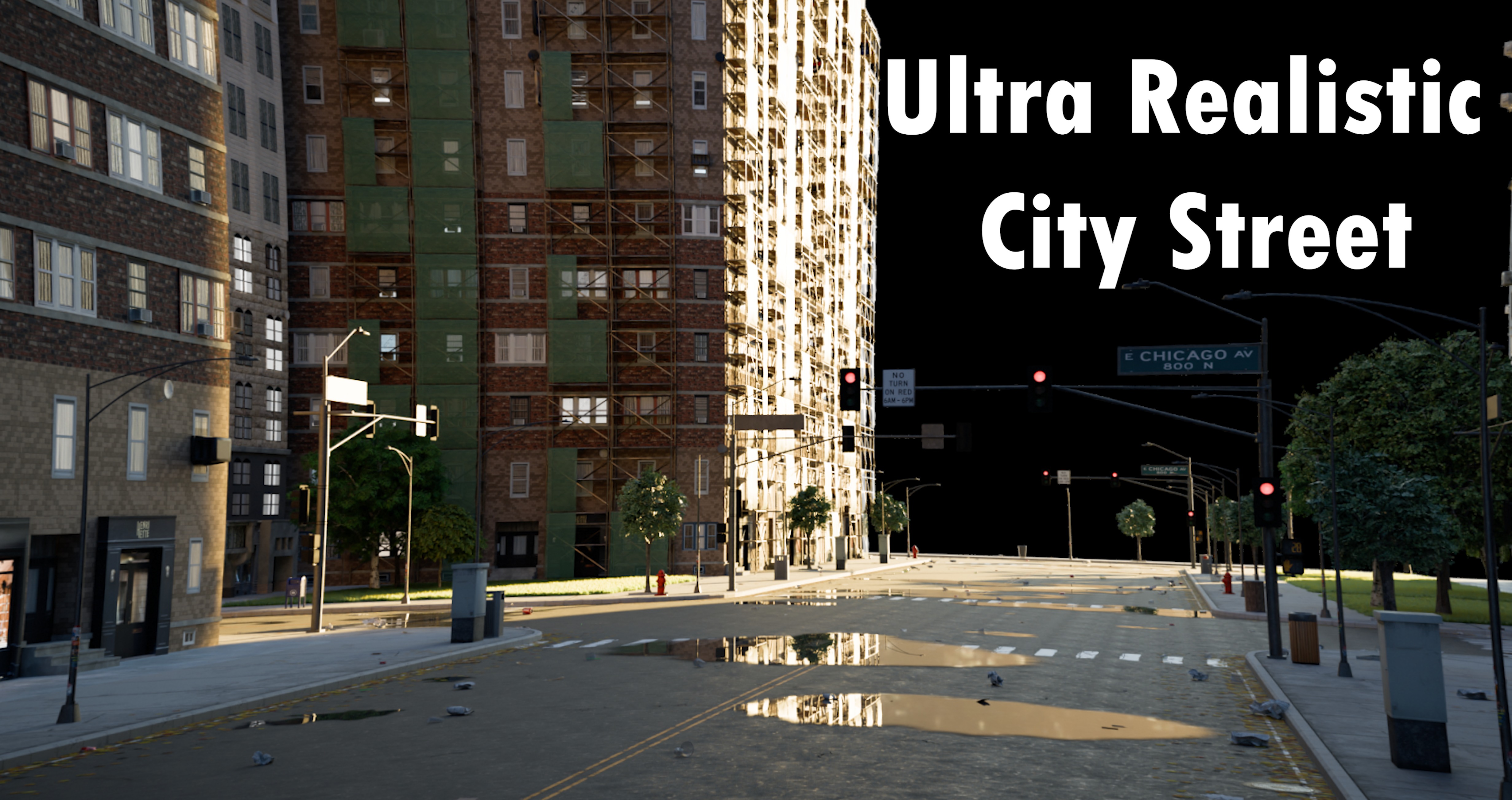 City street with realistic intersections and buildings 3D model_1