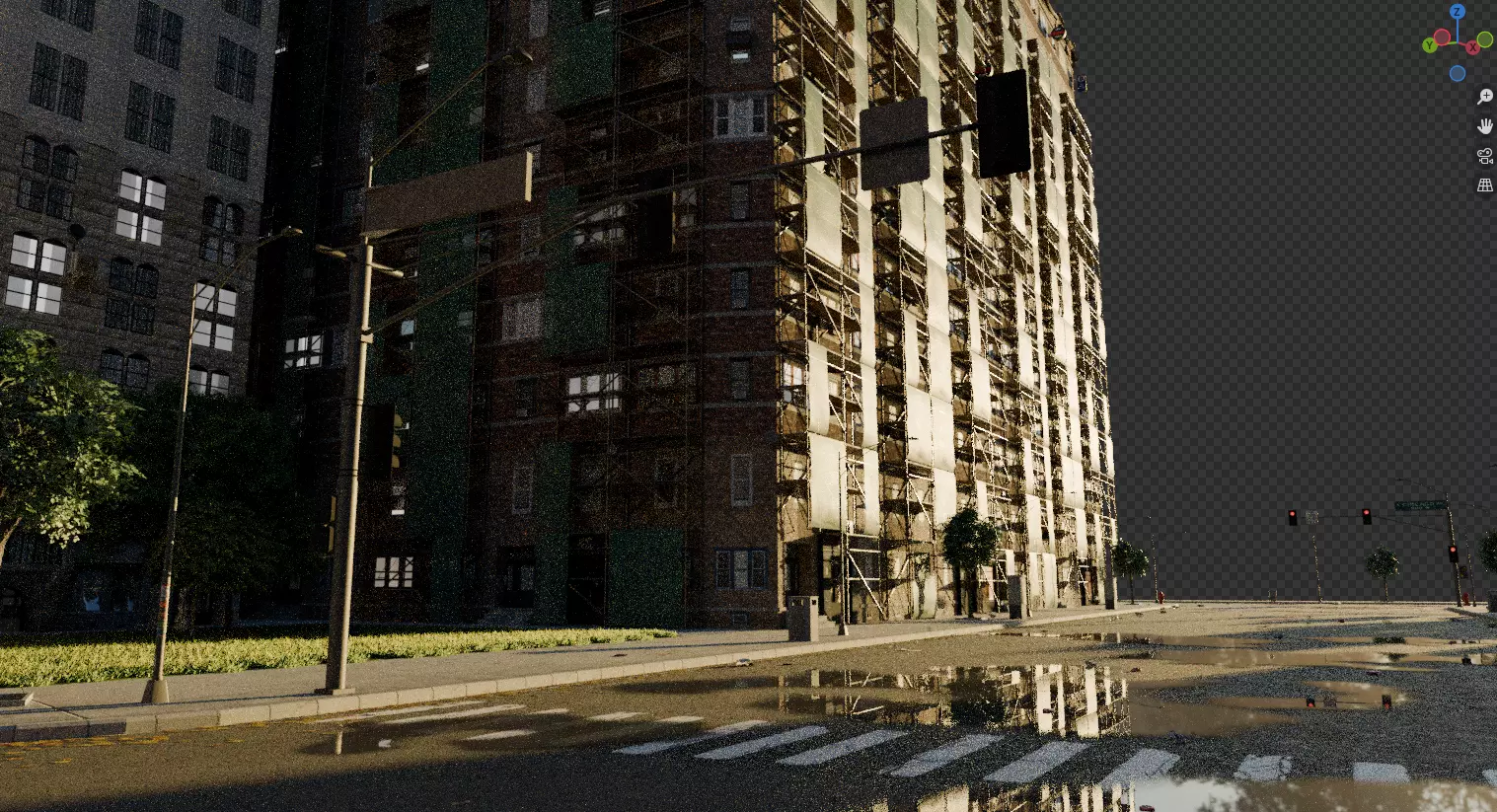 City street with realistic intersections and buildings 3D model_0