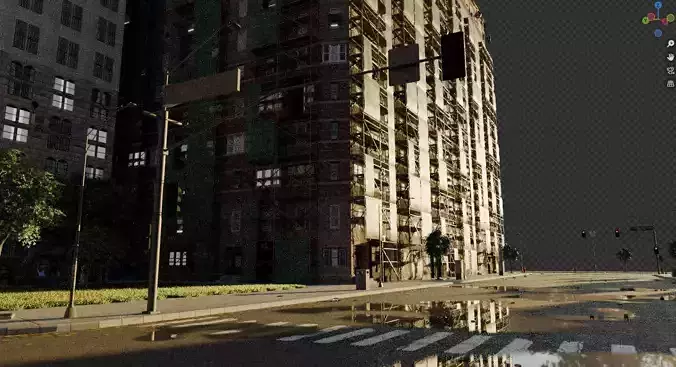 City street with realistic intersections and buildings 3D model