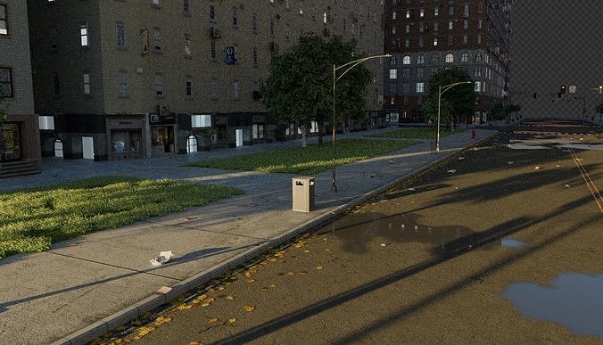 City street with realistic intersections and buildings 3D model 4