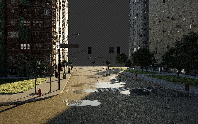 City street with realistic intersections and buildings 3D model 3