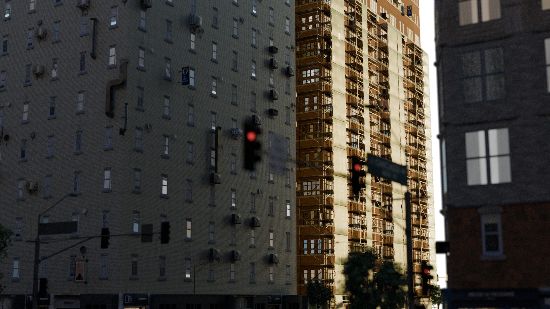 City street with realistic intersections and buildings 3D model_7