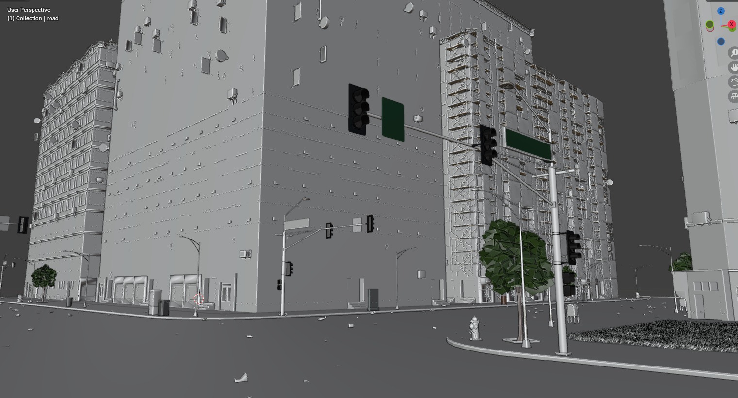 City street with realistic intersections and buildings 3D model_14