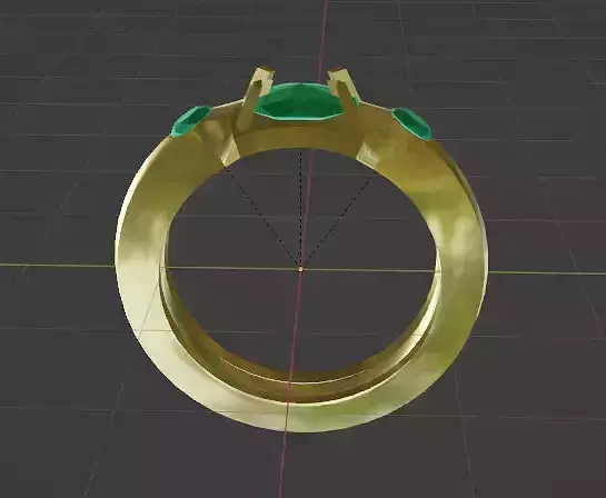 Ring with emerald shape placement and 2 sides