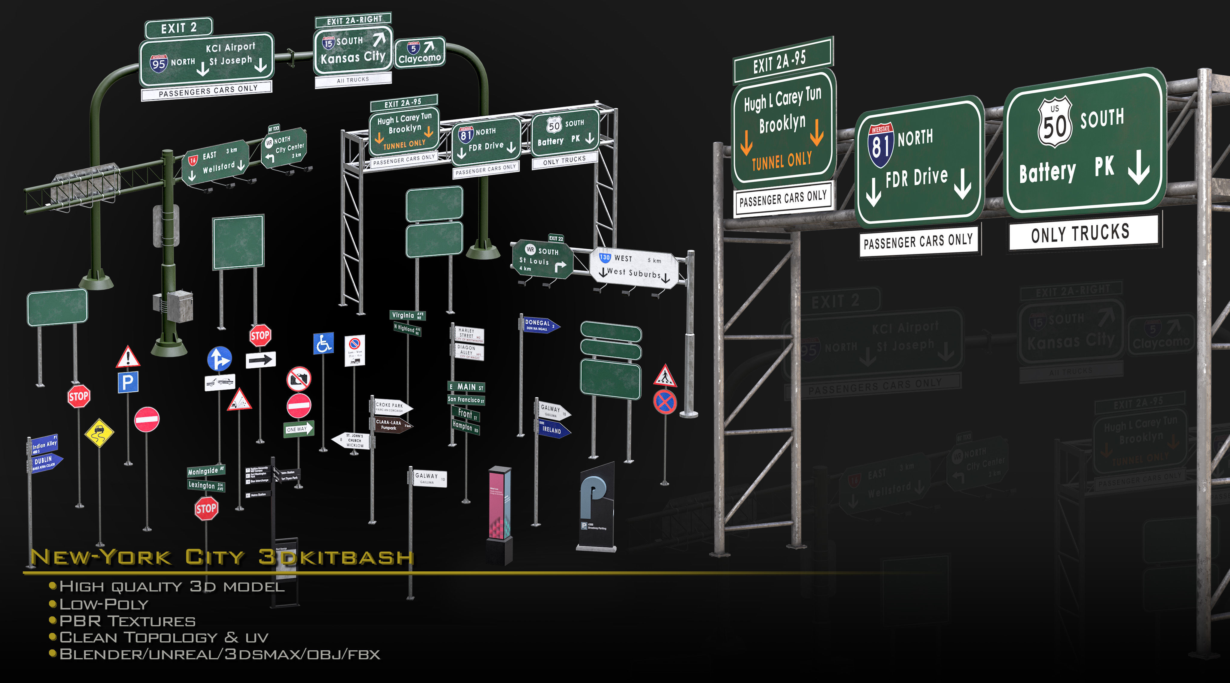 NewYork City Buildings and Street Environment 3D Asset Kitbash Low-poly 3D model_11