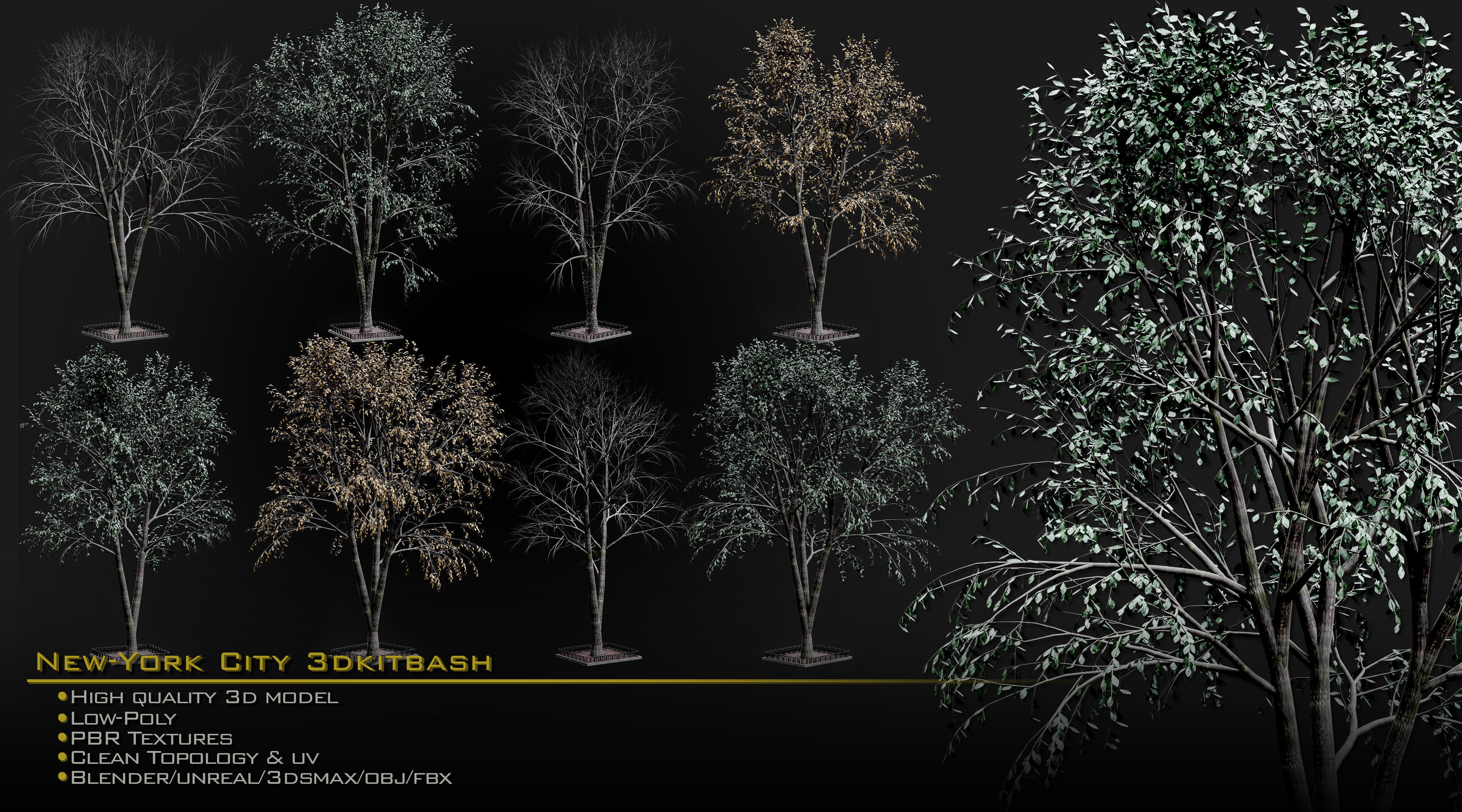 NewYork City Buildings and Street Environment 3D Asset Kitbash Low-poly 3D model_14