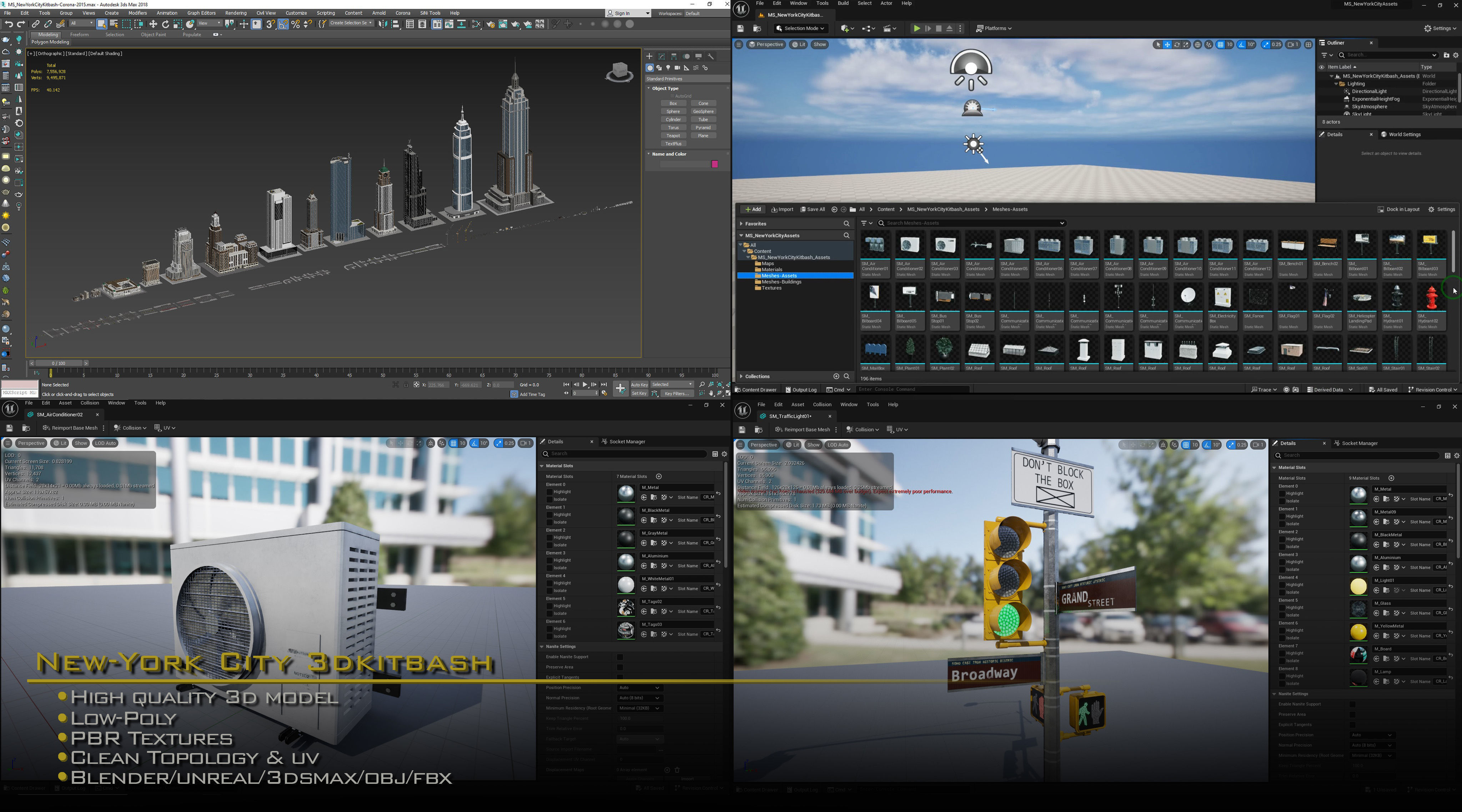 NewYork City Buildings and Street Environment 3D Asset Kitbash Low-poly 3D model_20