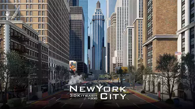 NewYork City Buildings and Street Environment 3D Asset Kitbash Low-poly 3D model