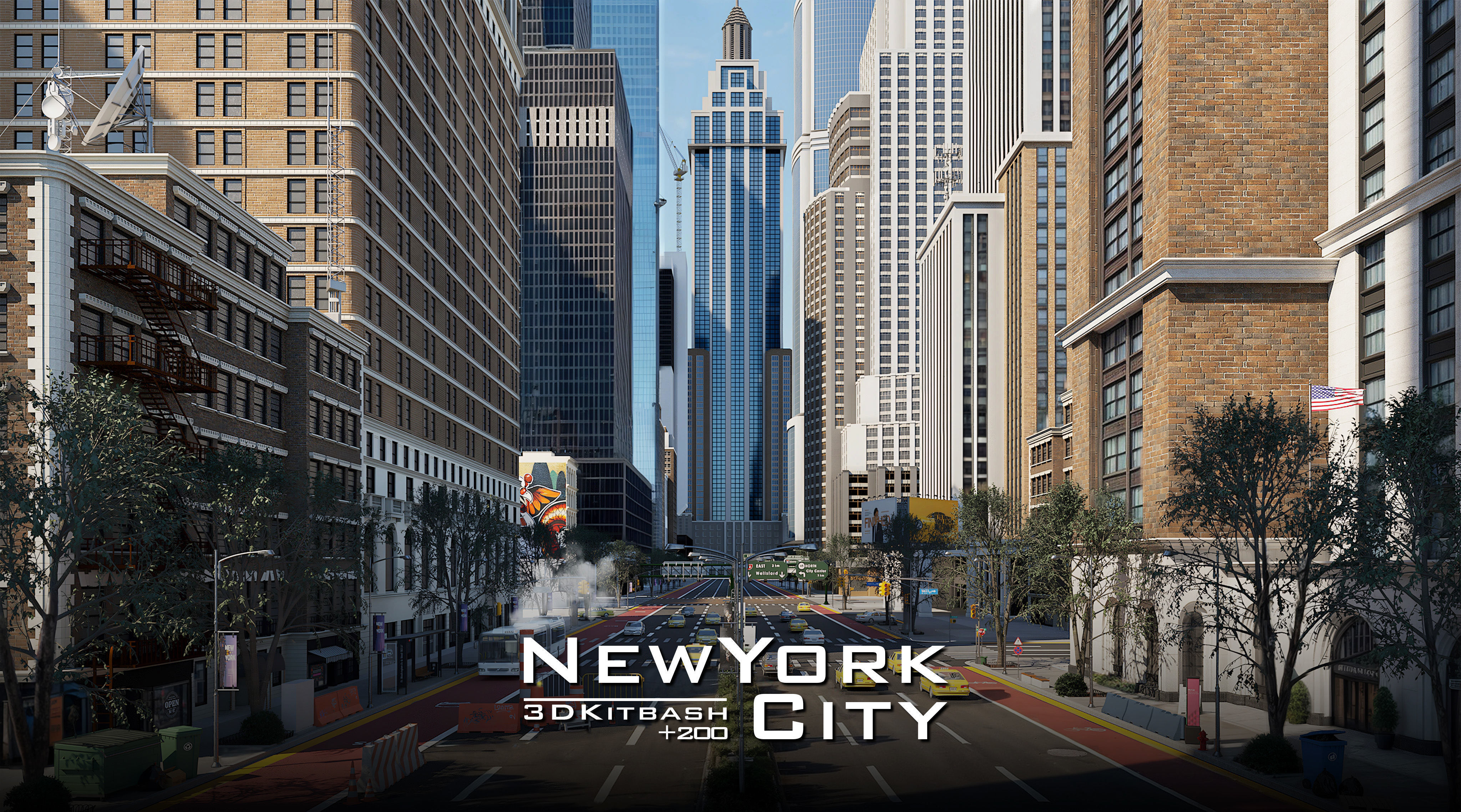 NewYork City Buildings and Street Environment 3D Asset Kitbash Low-poly 3D model_0