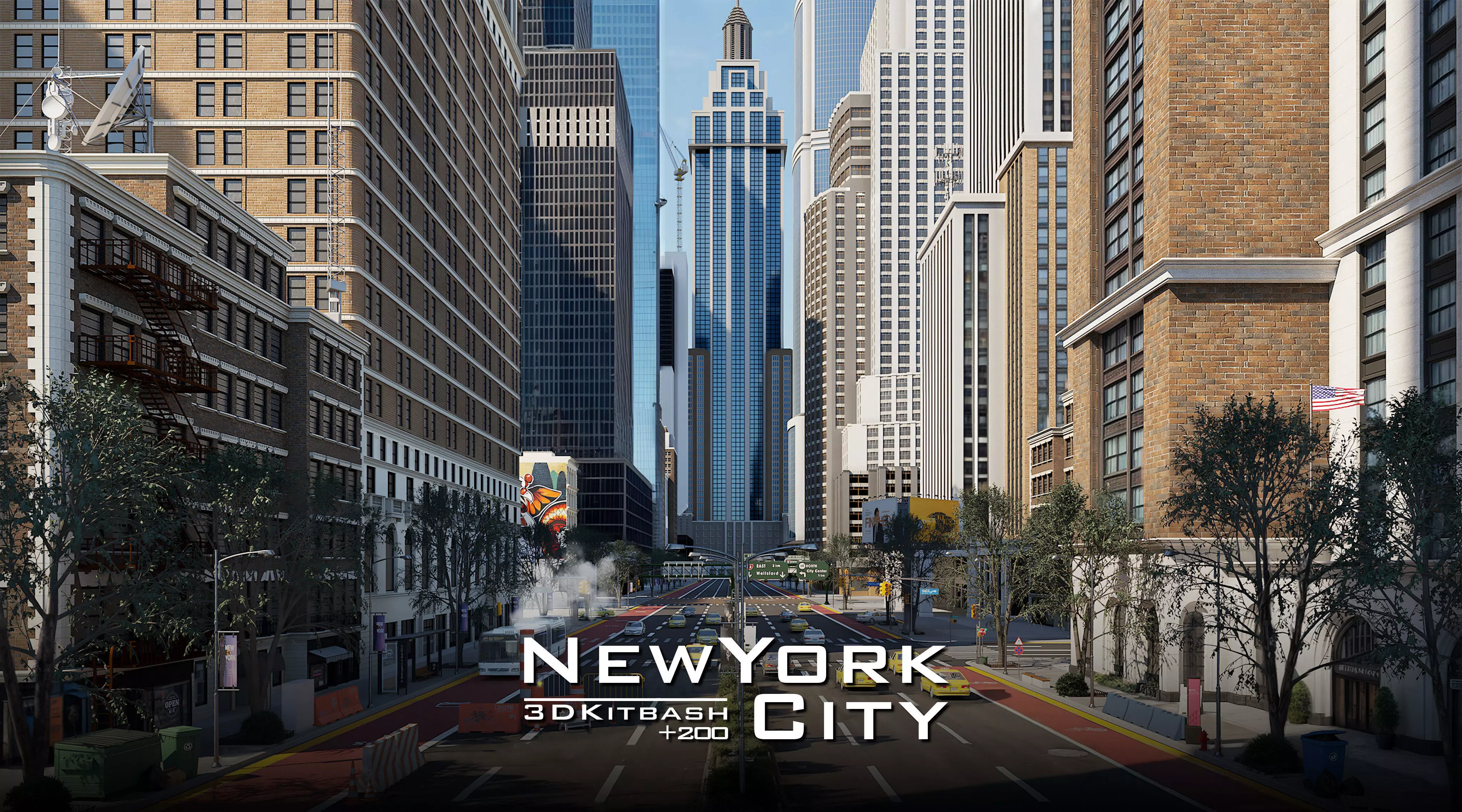 NewYork City Buildings and Street Environment 3D Asset Kitbash Low-poly 3D model_0