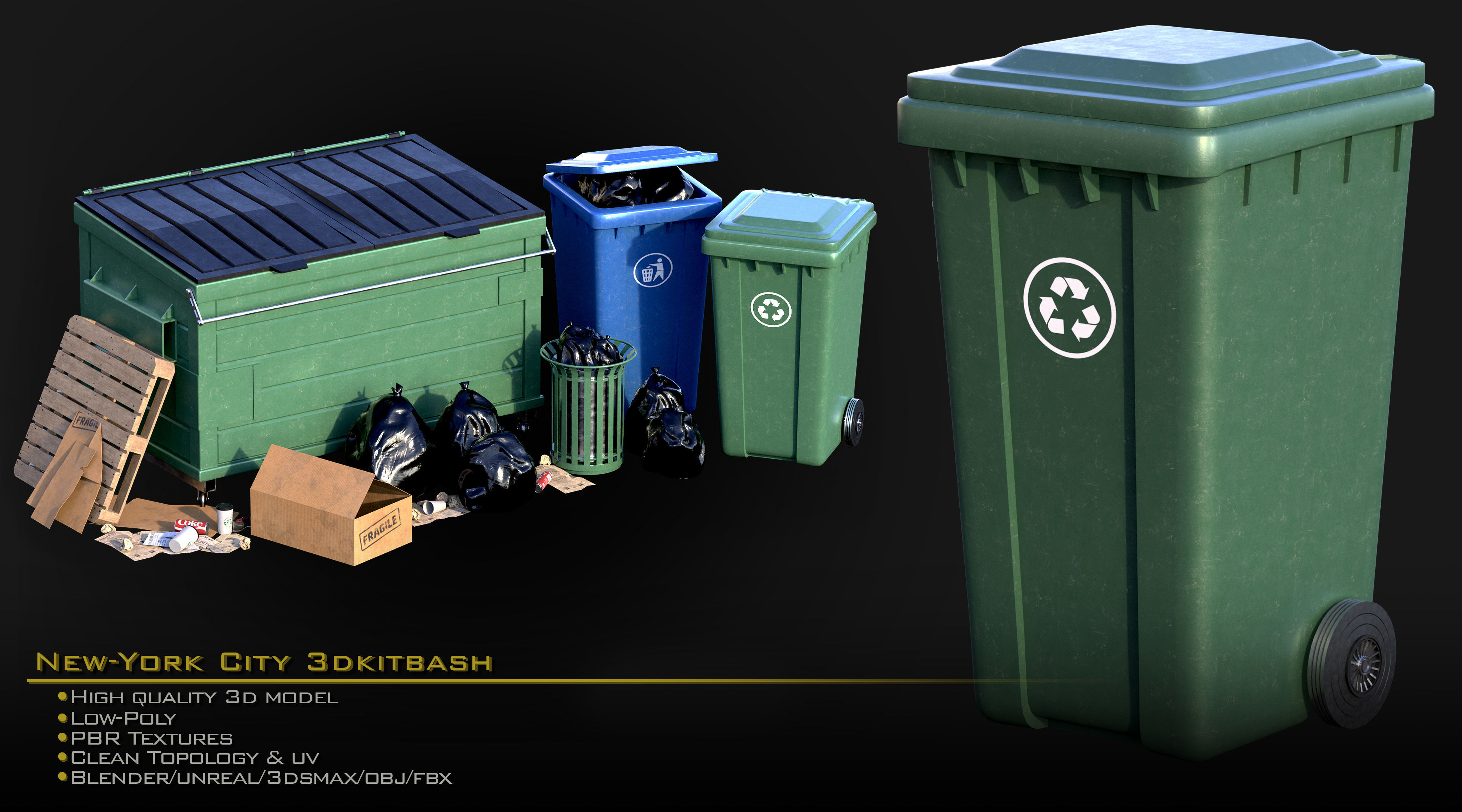 NewYork City Buildings and Street Environment 3D Asset Kitbash Low-poly 3D model_7