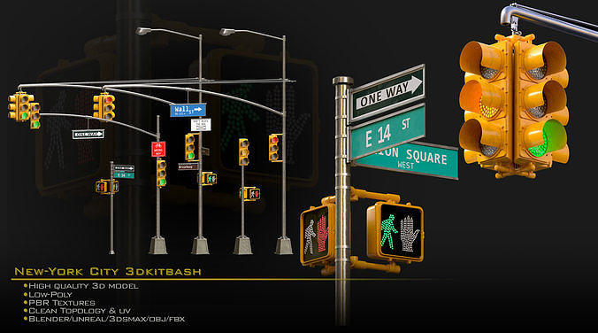 NewYork City Buildings and Street Environment 3D Asset Kitbash Low-poly 3D model 3